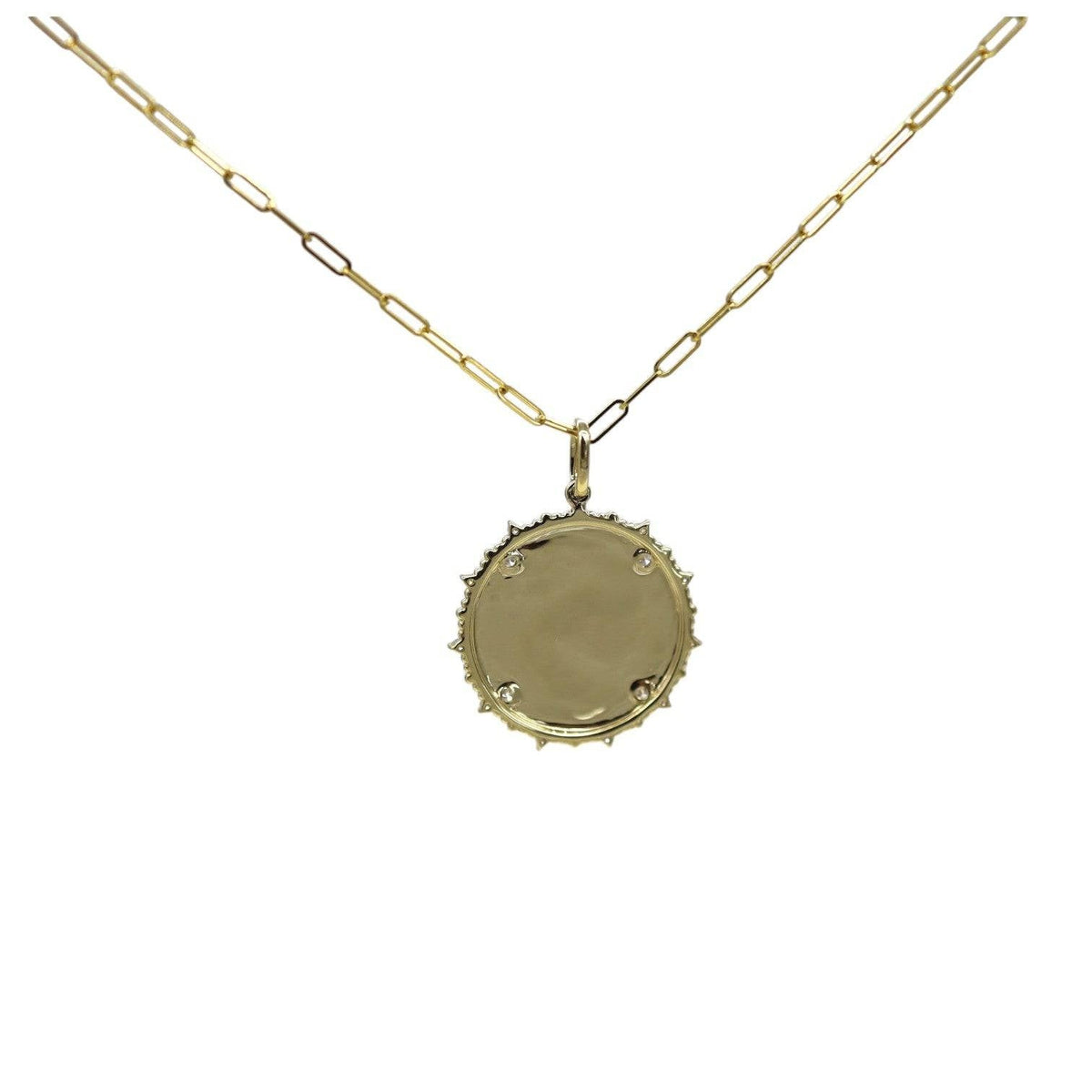 Diamond Compass Medallion Necklace – 14k Yellow Gold, Paperclip Chain - Petra Star