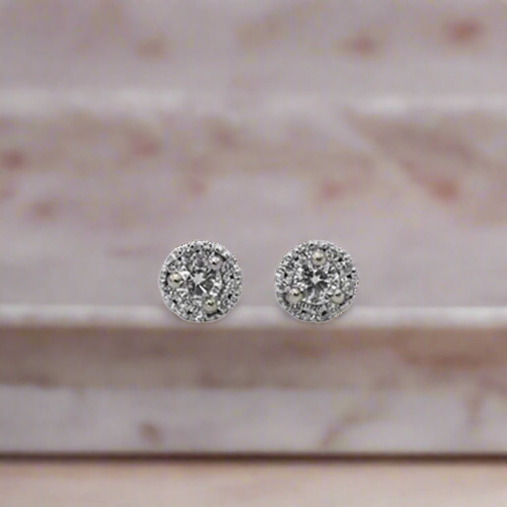 Diamond Halo Stud Earrings 14k White Gold – .25 cts | Recycled Diamond Studs - Petra Star