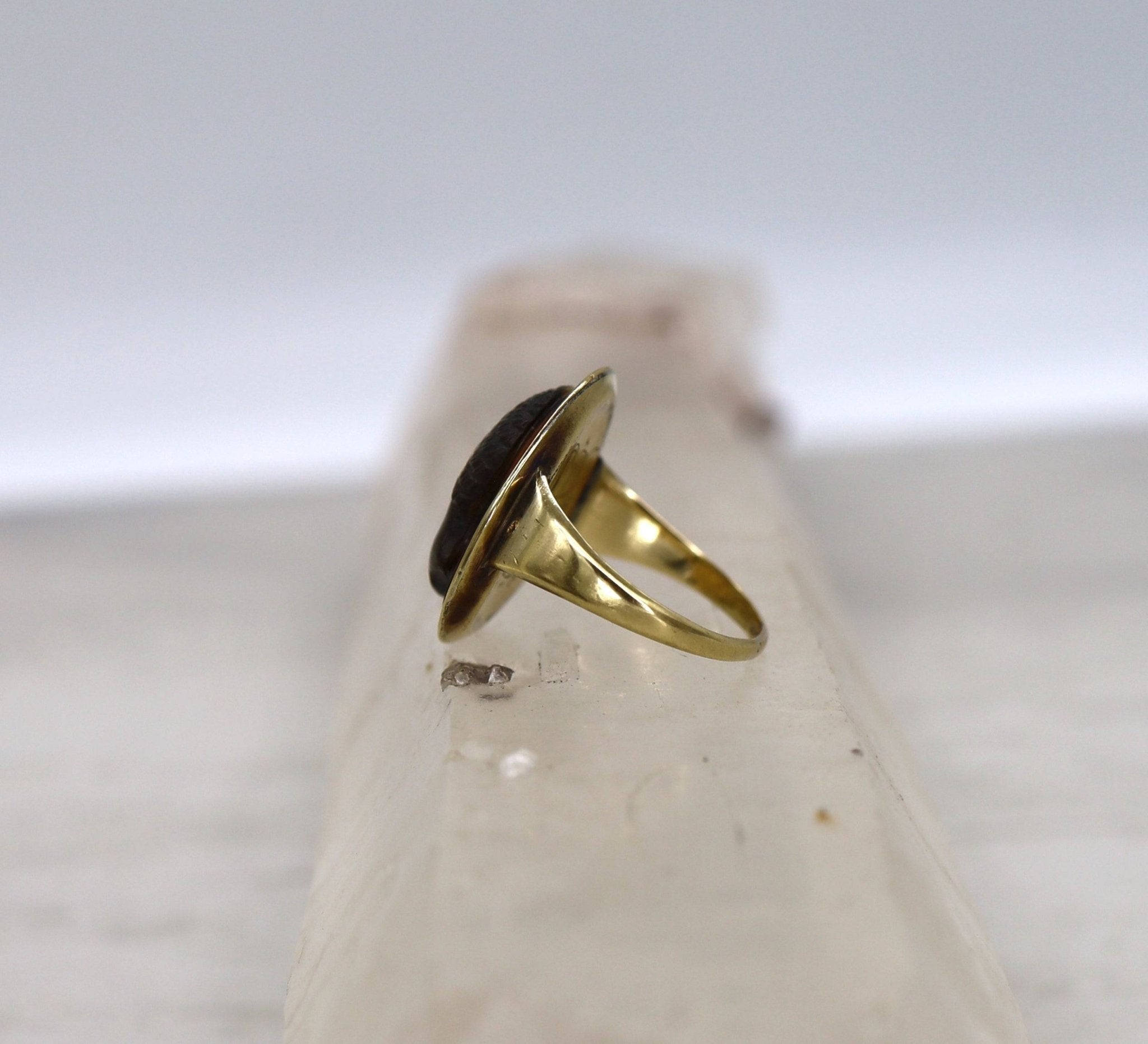Early Victorian Blackamoor Ring Tiger's Eye Cameo in 14k Gold - Petra Star