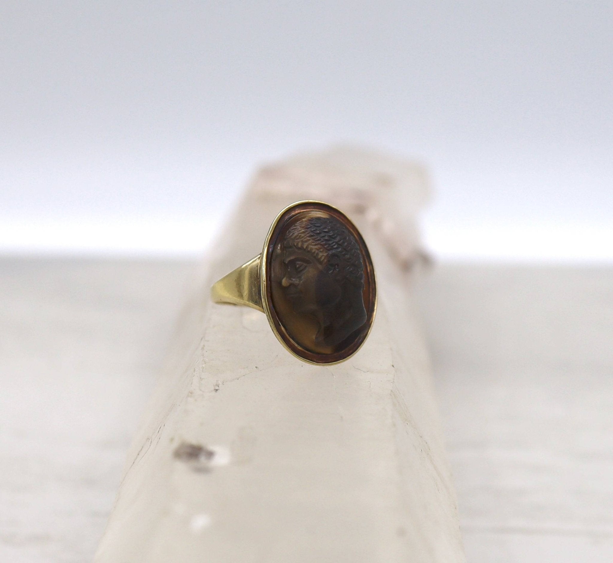 Early Victorian Blackamoor Ring Tiger's Eye Cameo in 14k Gold - Petra Star