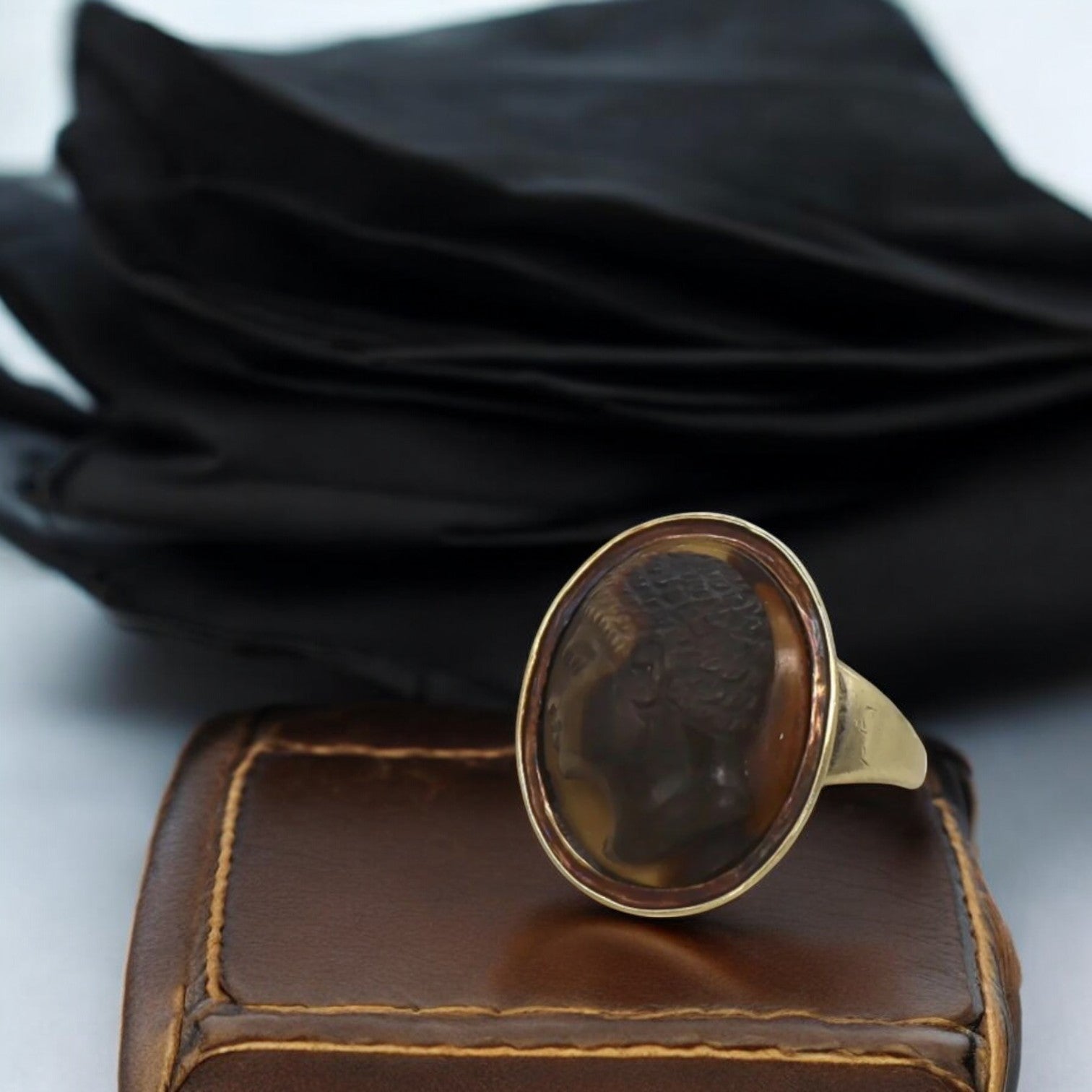 Early Victorian Blackamoor Ring Tiger's Eye Cameo in 14k Gold - Petra Star