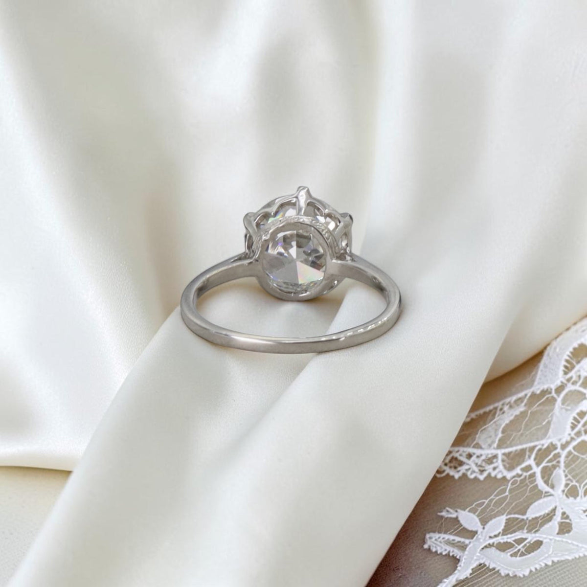 Edwardian-Inspired Platinum Solitaire, 3.59 ct Lab-Created Old European Cut Diamond — Cast from an Antique French Mounting, GCAL Certified - Petra StarEngagement Ring