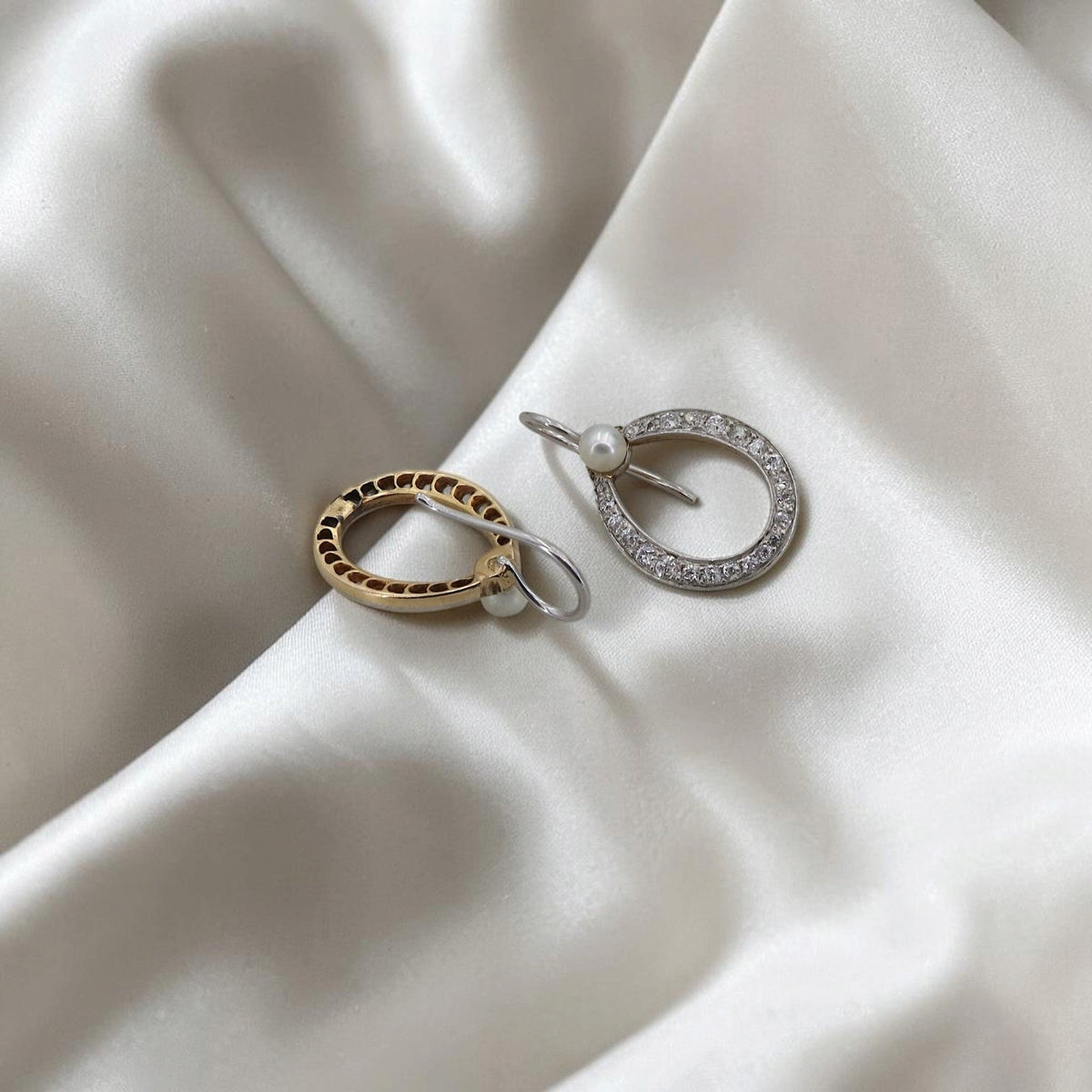 Edwardian Old European Cut Diamond & Pearl Drop Earrings | Platinum-Topped 18K Gold | Reimagined from an Antique Brooch - Petra StarEarrings