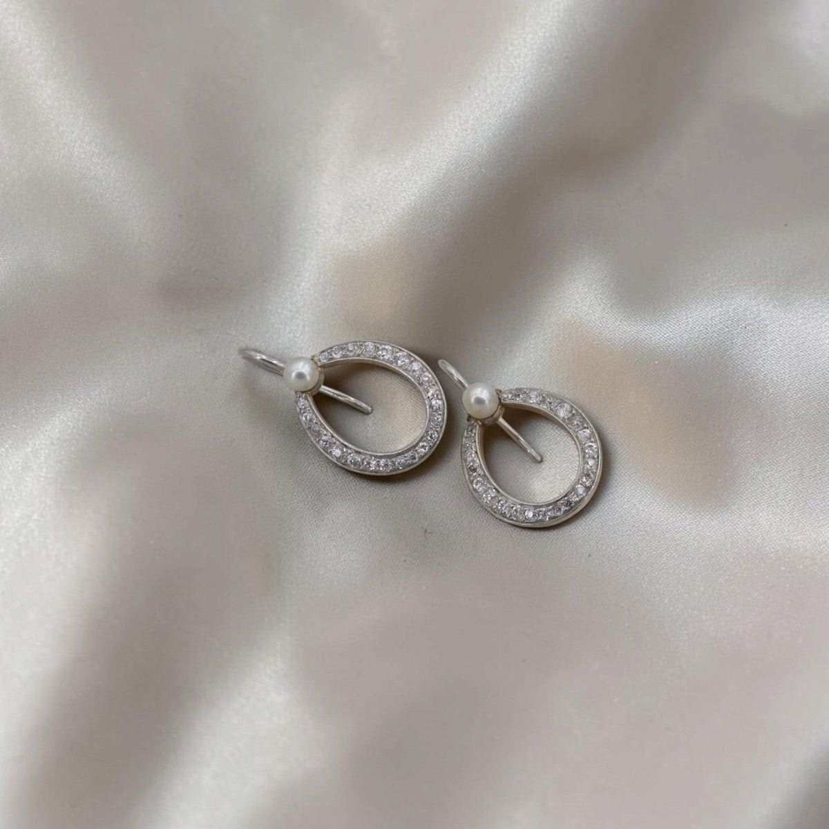 Edwardian Old European Cut Diamond & Pearl Drop Earrings | Platinum-Topped 18K Gold | Reimagined from an Antique Brooch - Petra StarEarrings
