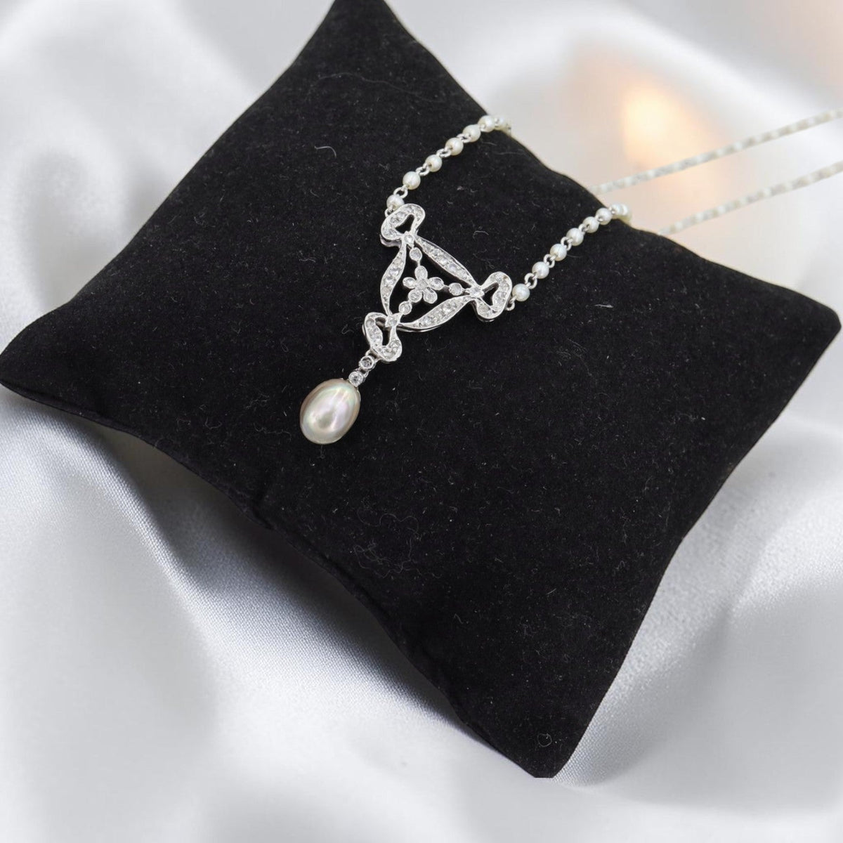Edwardian Pearl and Diamond Necklace in Platinum - Petra StarNecklace