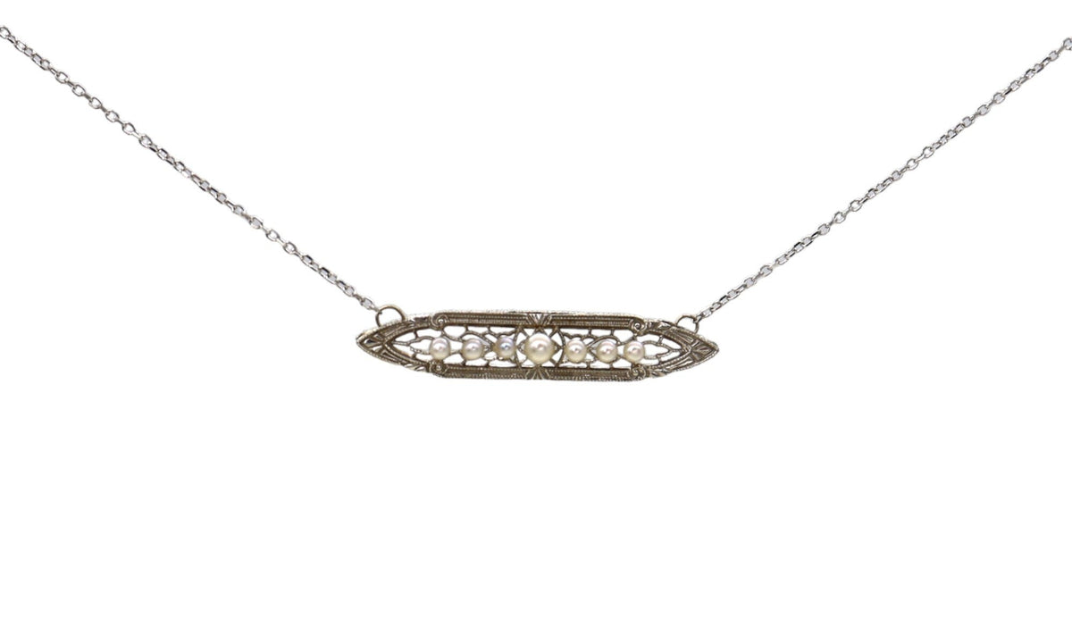 Edwardian Pearl Bar Necklace 14k Gold - Petra Star
