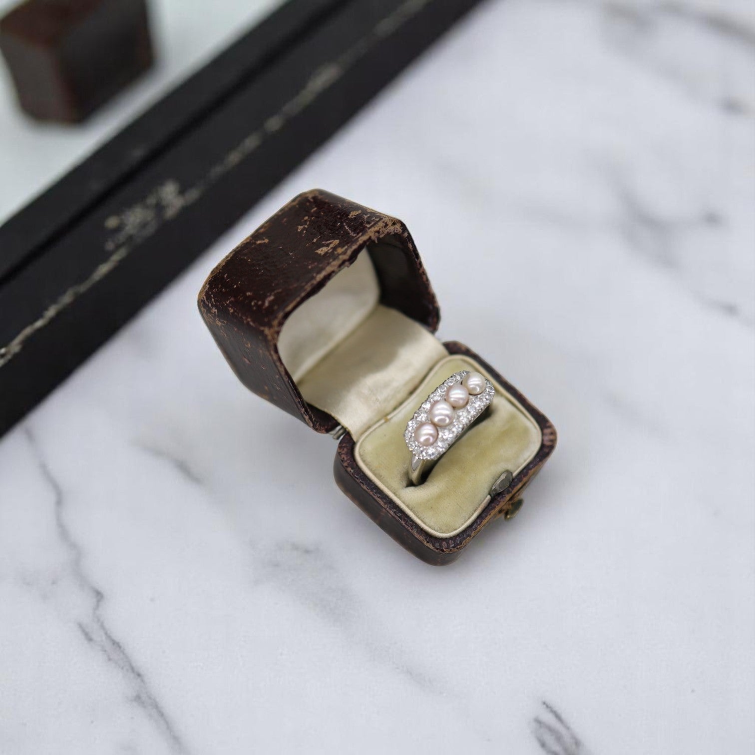 Edwardian Platinum, Diamond & Pearl Ring - Petra Star