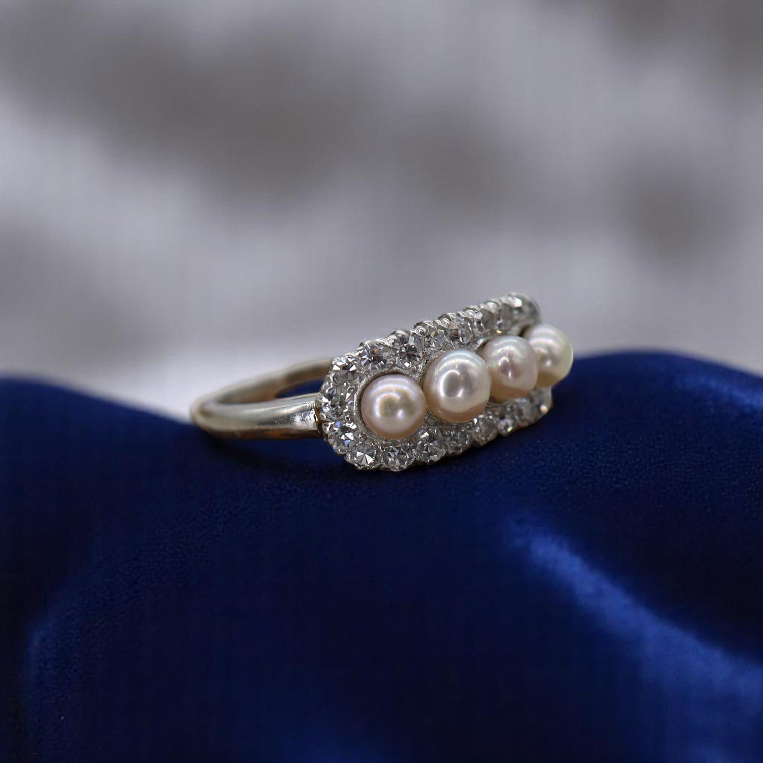 Edwardian Platinum, Diamond & Pearl Ring - Petra Star