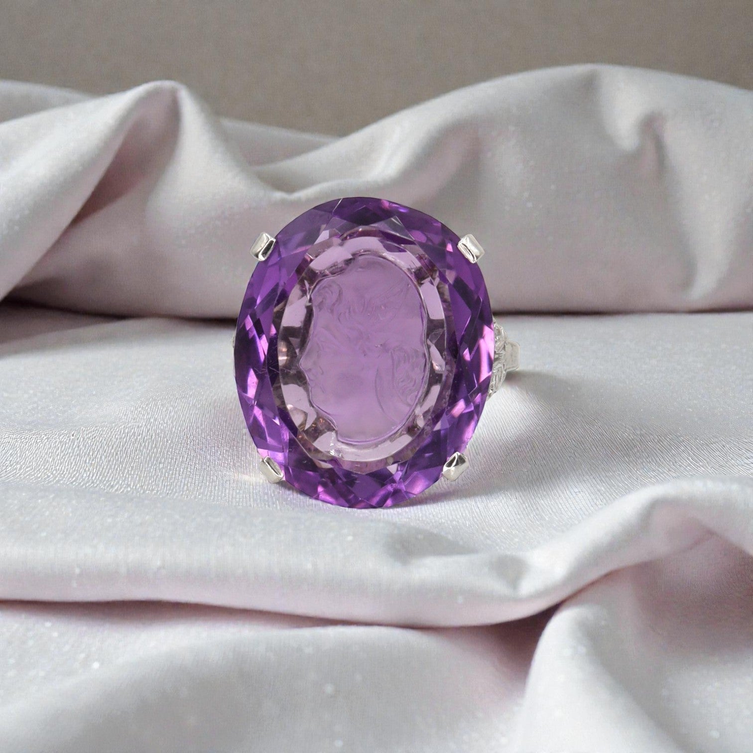 Edwardian Platinum Intaglio Amethyst Ring: Winged Hermes - Petra Star