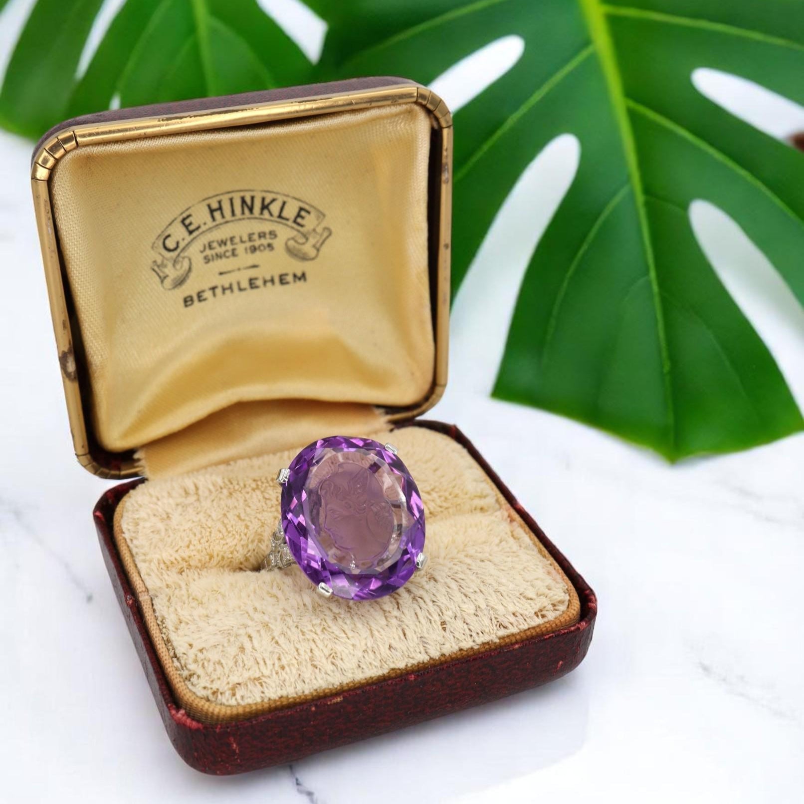 Edwardian Platinum Intaglio Amethyst Ring: Winged Hermes - Petra Star