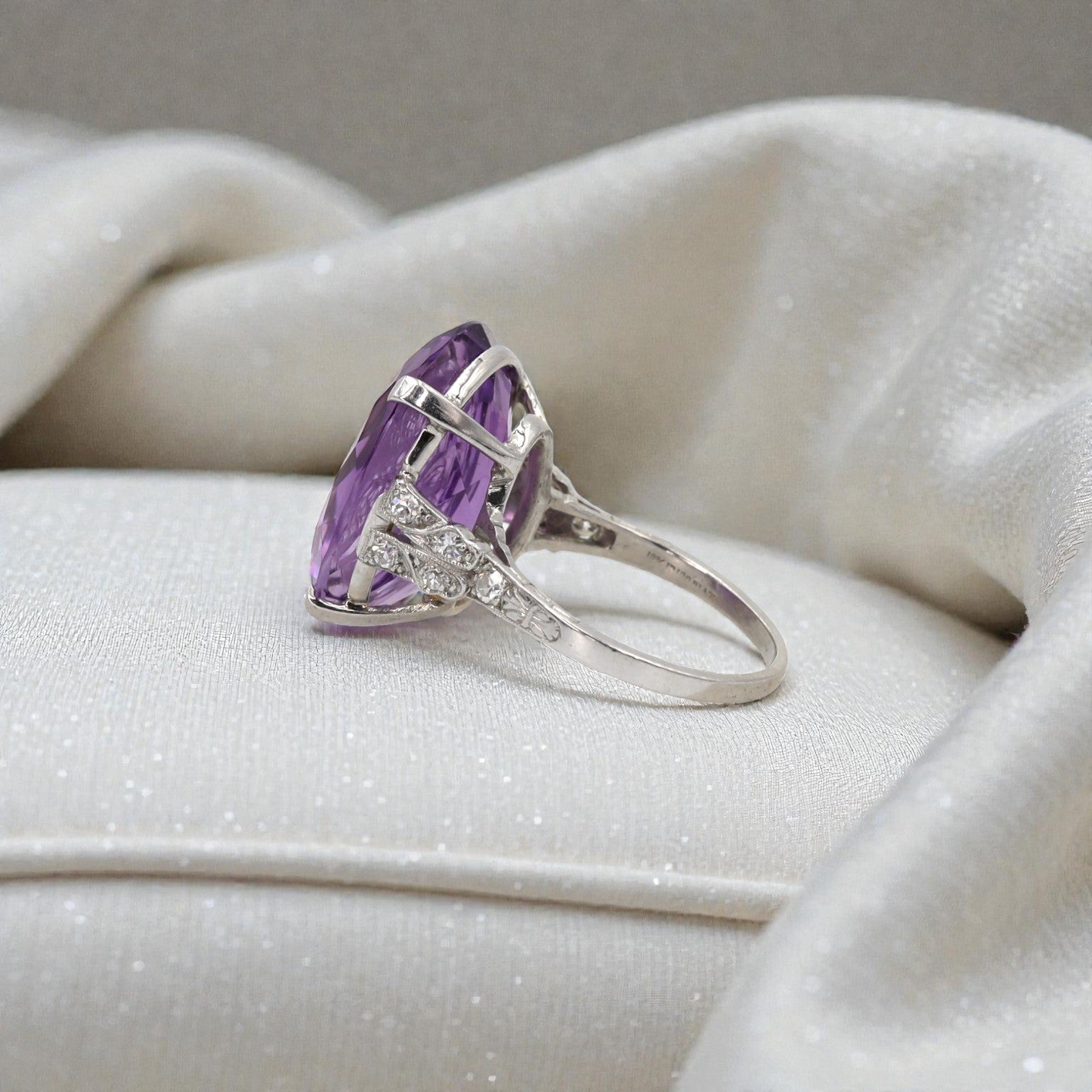 Edwardian Platinum Intaglio Amethyst Ring: Winged Hermes - Petra Star