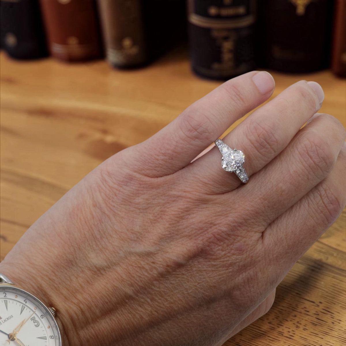 Estate Platinum Ring with 1.30-ct Oval Lab-Grown Diamond and Diamond Pavé - Petra StarEngagement Ring
