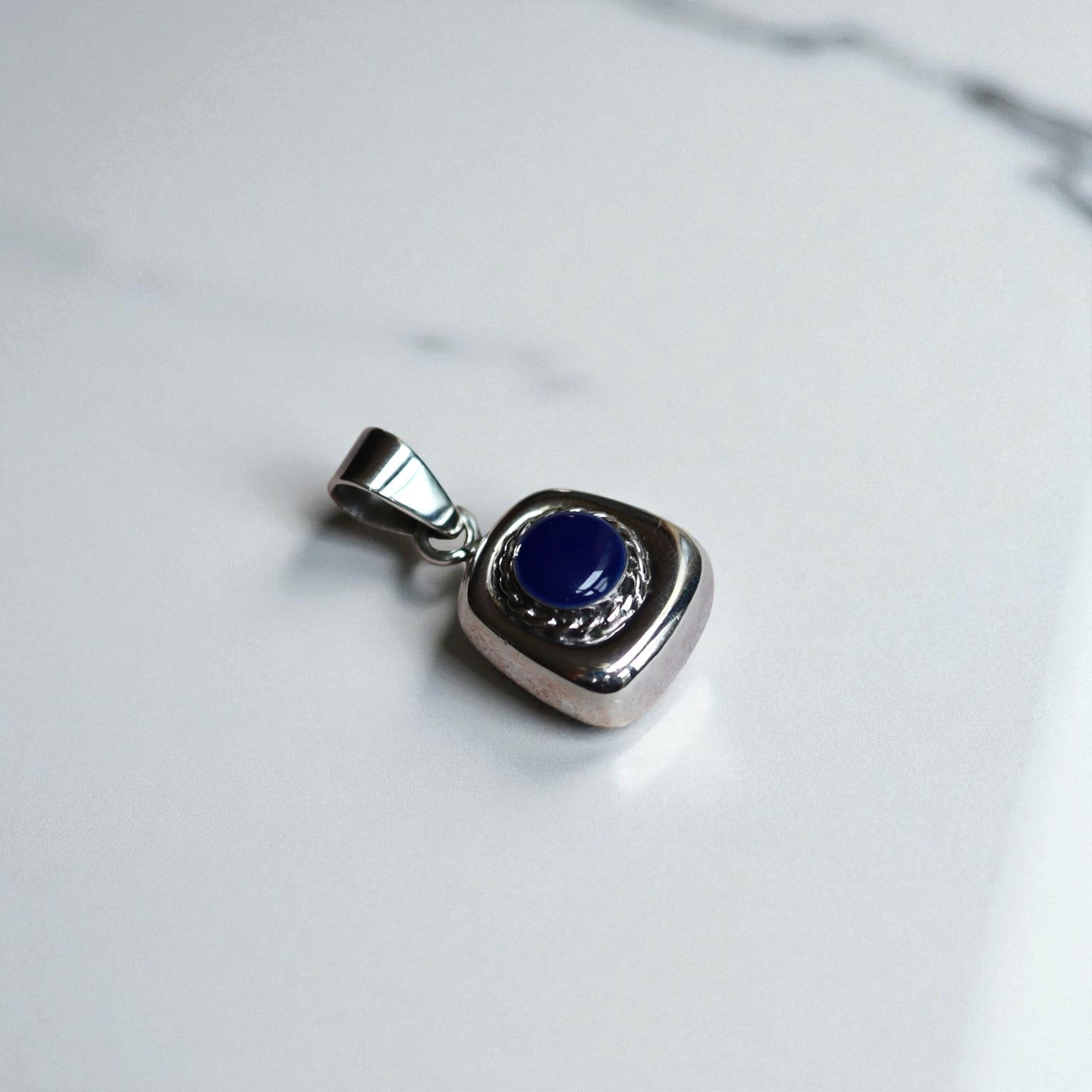 Estate Silver Lapis Ring, Blue Enamel Earrings & Pendant – Modernist Design, Circa 1990 - Petra Star