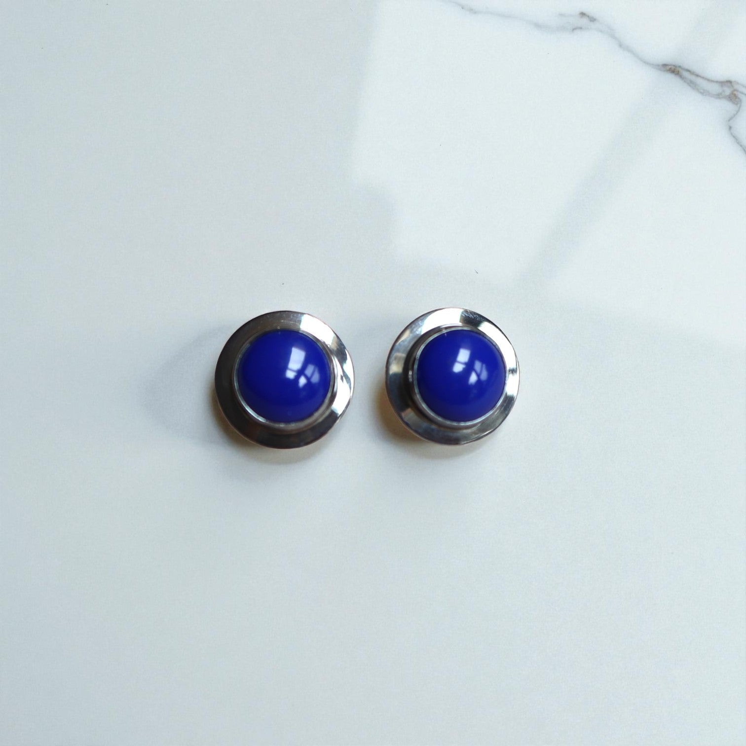 Estate Silver Lapis Ring, Blue Enamel Earrings & Pendant – Modernist Design, Circa 1990 - Petra Star