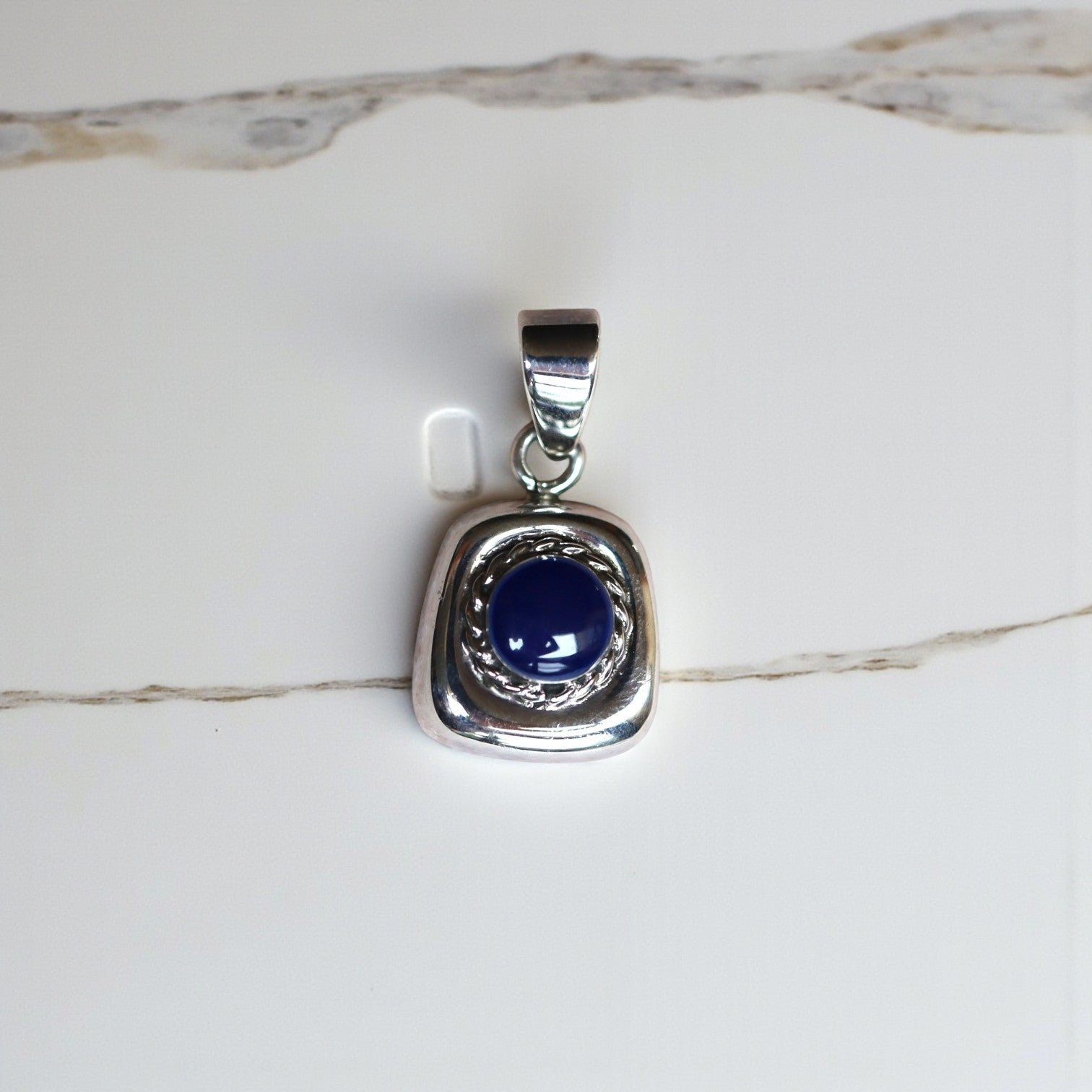Estate Silver Lapis Ring, Blue Enamel Earrings & Pendant – Modernist Design, Circa 1990 - Petra Star