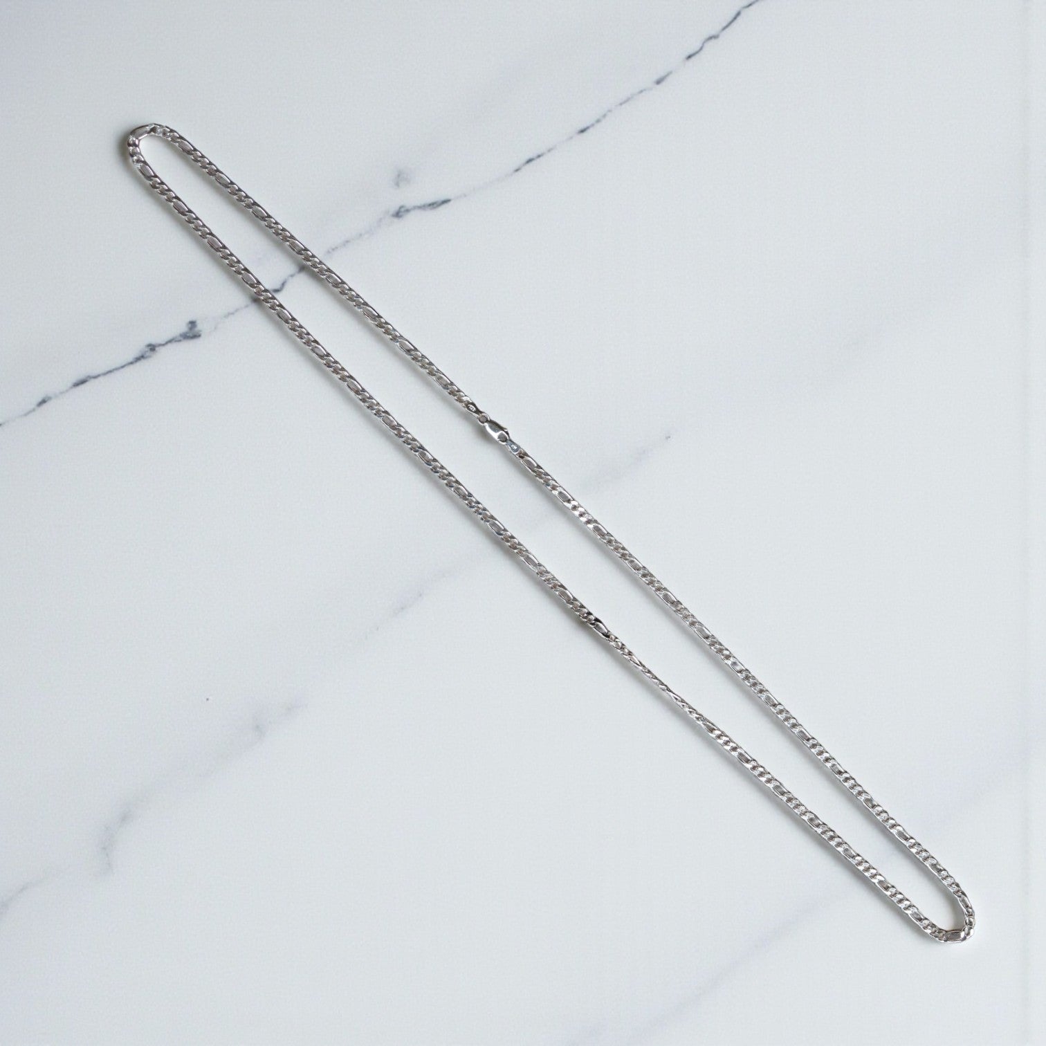 Estate Sterling Silver Figaro Chain – 30” Length, 3.8 mm Wide, Lobster Clasp - Petra Star