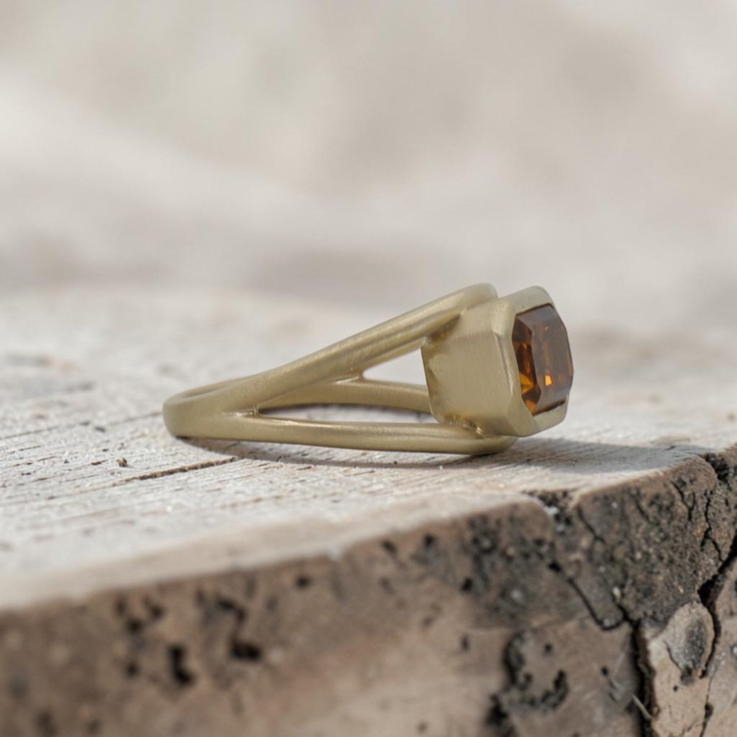 Ethically Mined Emerald Cut Orange Tourmaline Ring in 14k Yellow Gold - Petra Star
