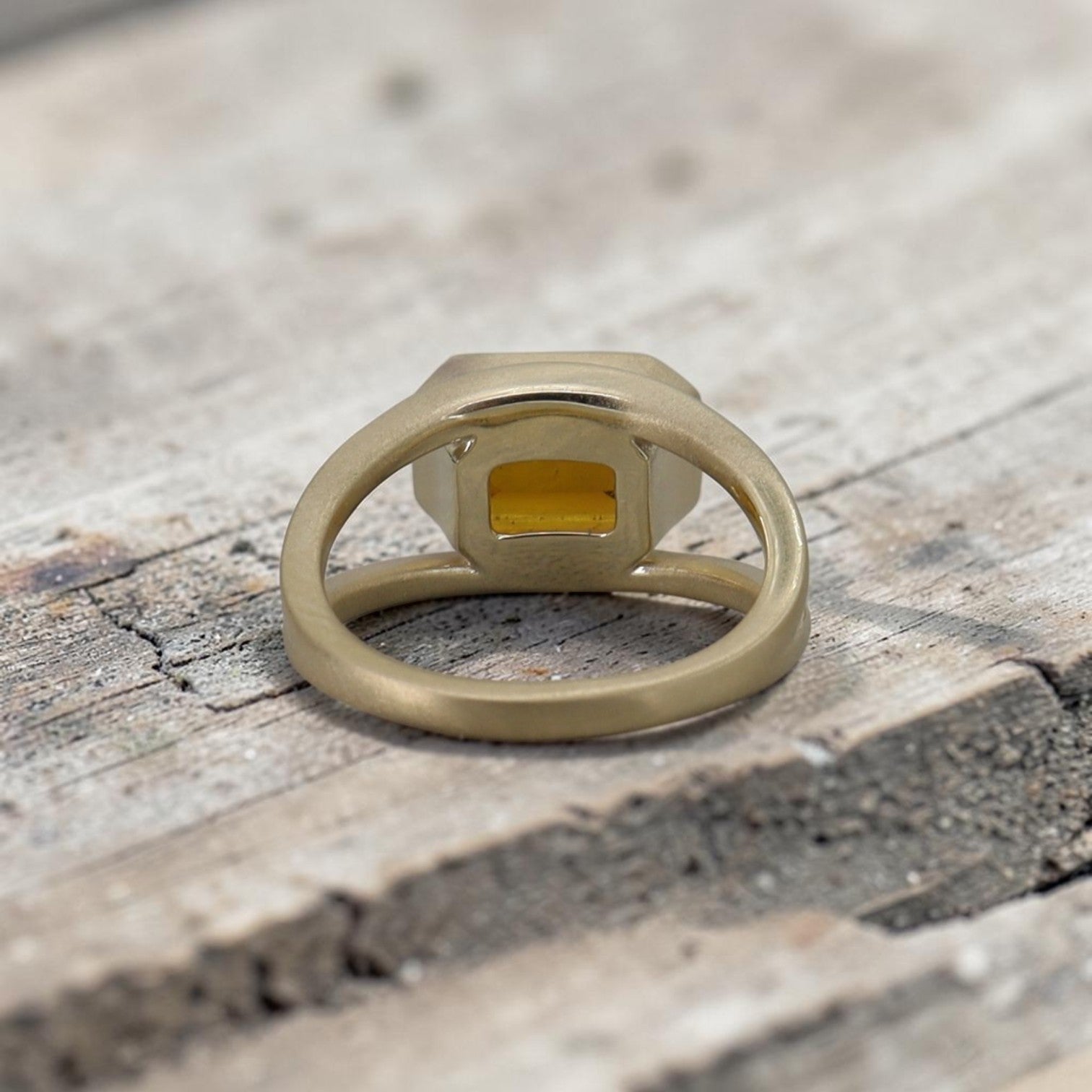 Ethically Mined Emerald Cut Orange Tourmaline Ring in 14k Yellow Gold - Petra Star