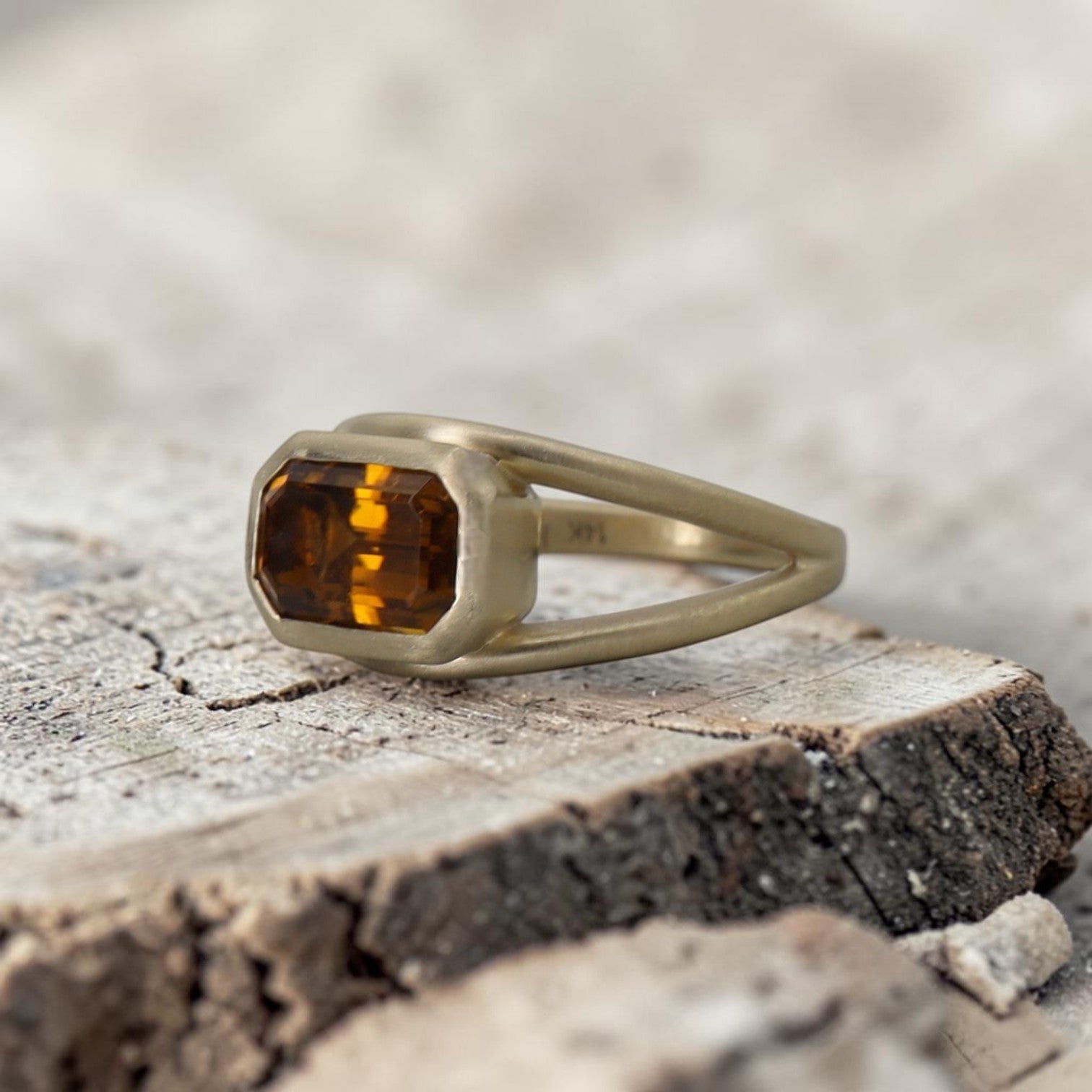 Ethically Mined Emerald Cut Orange Tourmaline Ring in 14k Yellow Gold - Petra Star