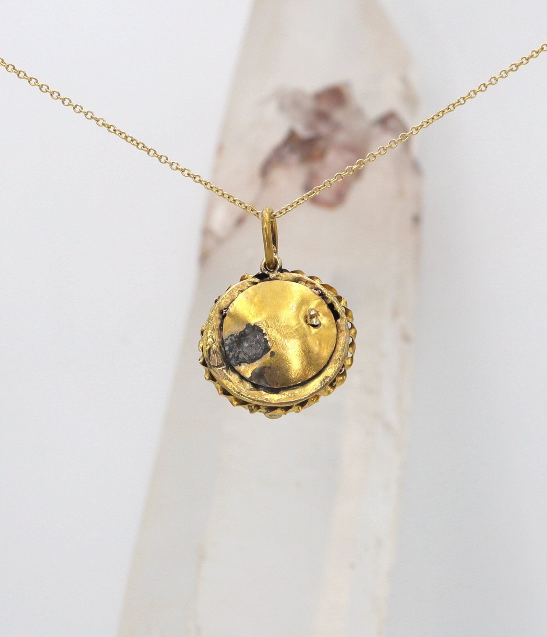 Etruscan Revival Turquoise & Diamond Pendant in 15k Yellow Gold - Petra Star
