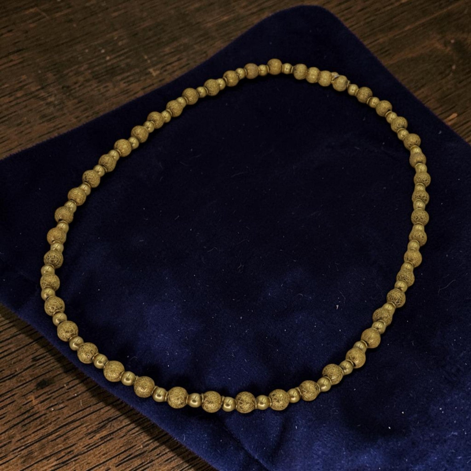 Victorian Etruscan Revival 14k Gold Bead Necklace, Granulated Beads, 1850-1880, DC Maker's Mark, 17.5", Antique Fine Jewelry