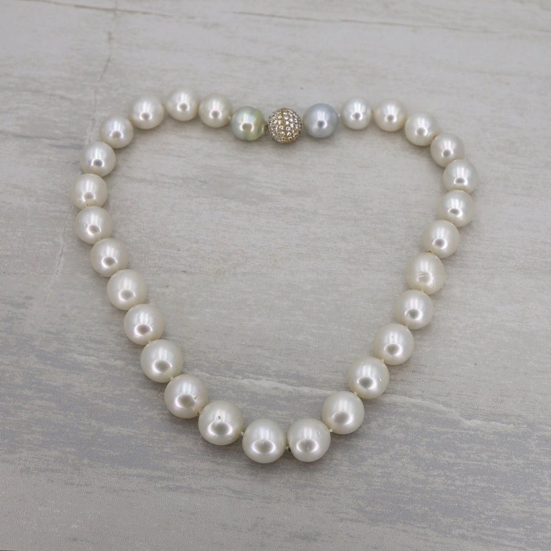 Extraordinary South Sea Pearl Necklace with Pavé Diamond Clasp - Petra Star