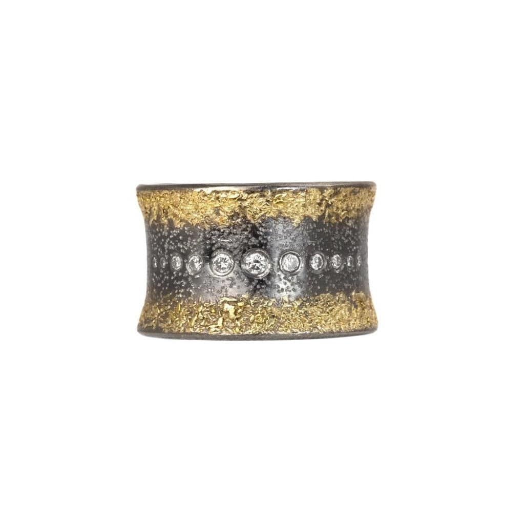 Flared Spring Ring—22k Gold, Oxidized Silver & Reclaimed Diamonds - Petra Star