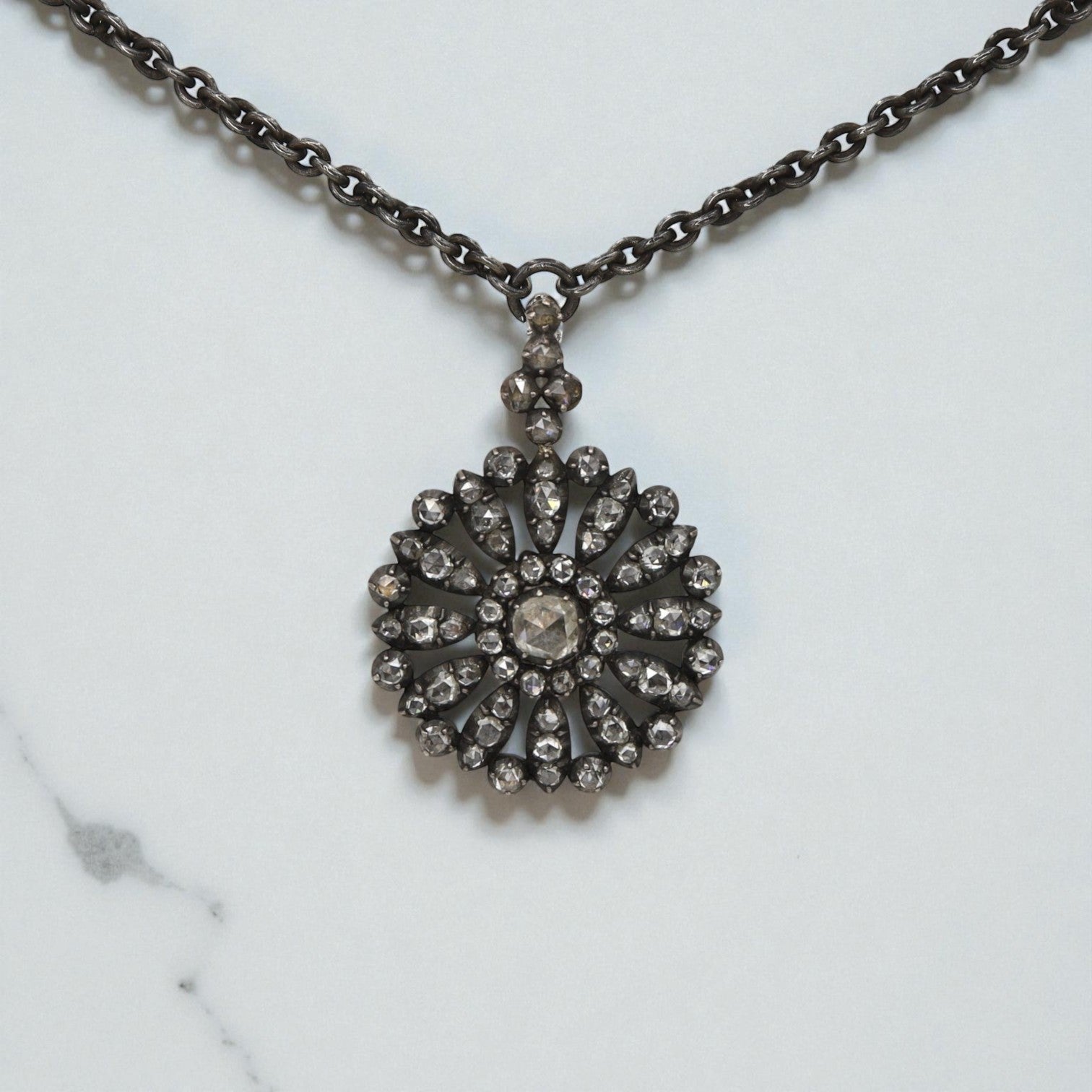 Georgian Diamond Pendant — Foiled Closed-Back Rose Cut & Old Mine Cut - Petra Star