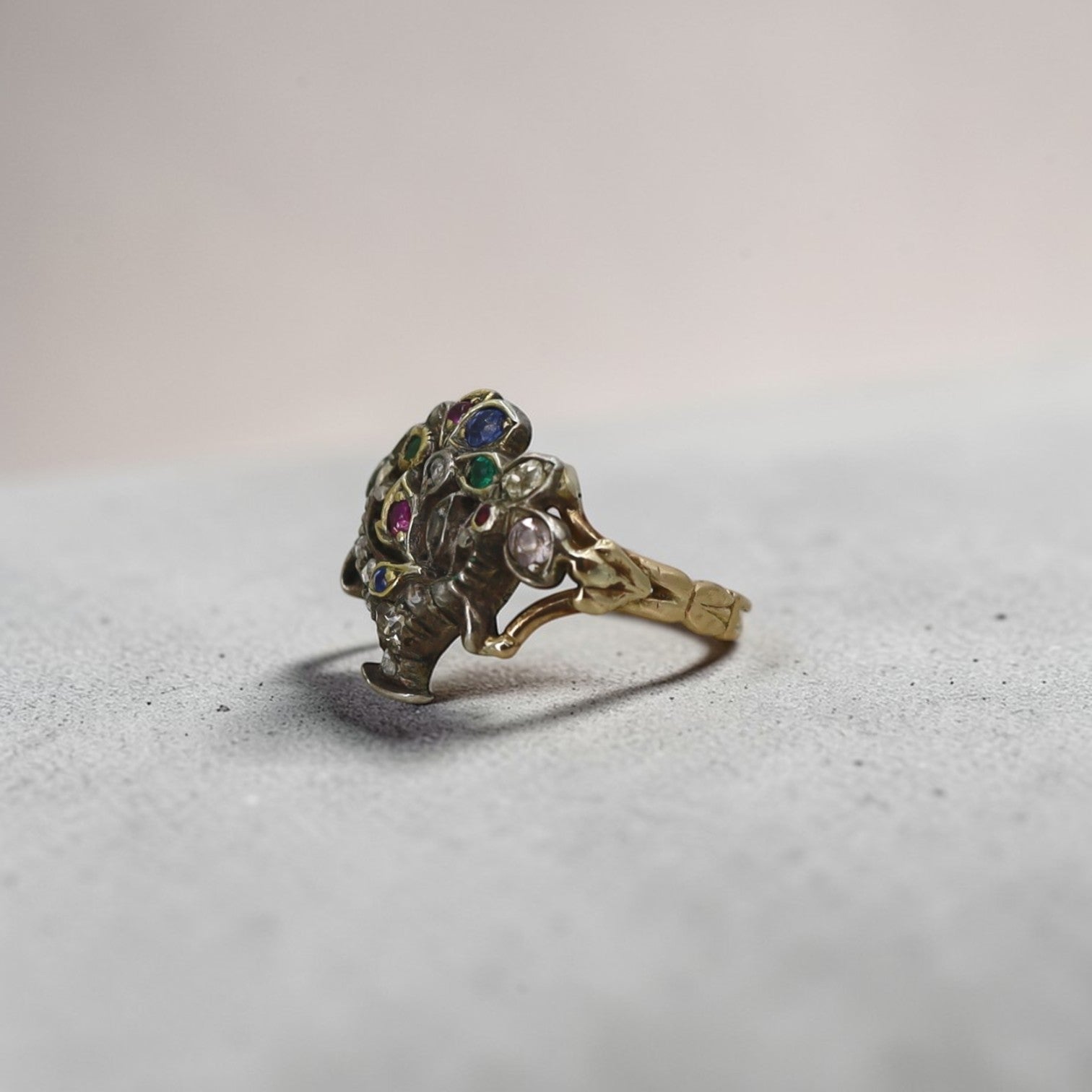 Georgian Gold & Silver Giardinetti Ring with Floral and Leaf Motifs - Petra Star