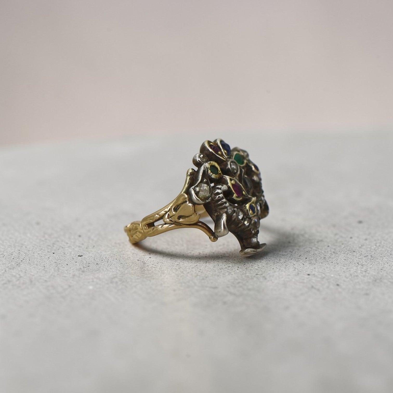 Georgian Gold & Silver Giardinetti Ring with Floral and Leaf Motifs - Petra Star