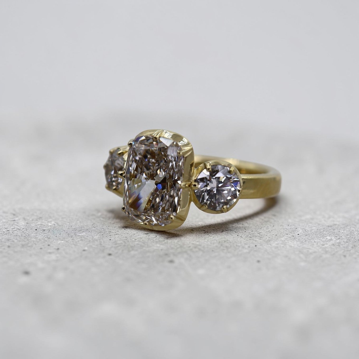 Georgian Inspired Three Stone Collet Setting in 18k Yellow Gold 4.24 cts of Diamonds - Petra Star