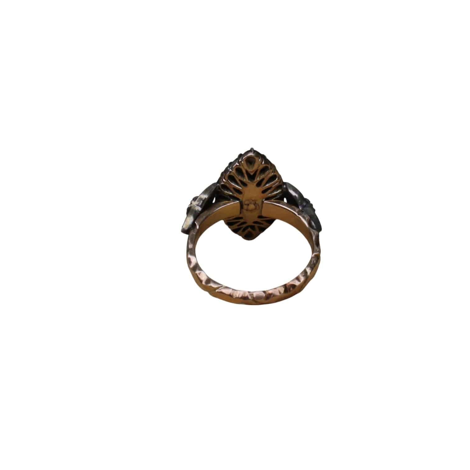 Georgian-Style Marquise Rose-Cut Diamond Ring in Sterling Silver & 14k Rose Gold - Petra Star