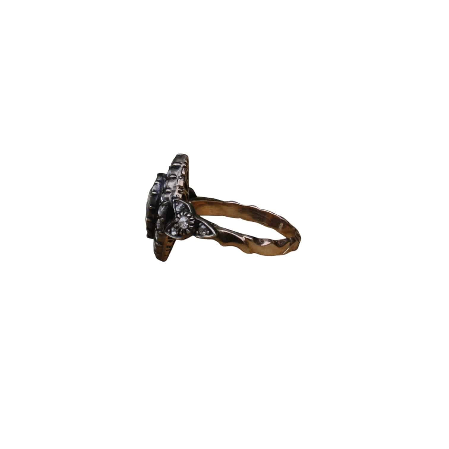 Georgian-Style Marquise Rose-Cut Diamond Ring in Sterling Silver & 14k Rose Gold - Petra Star