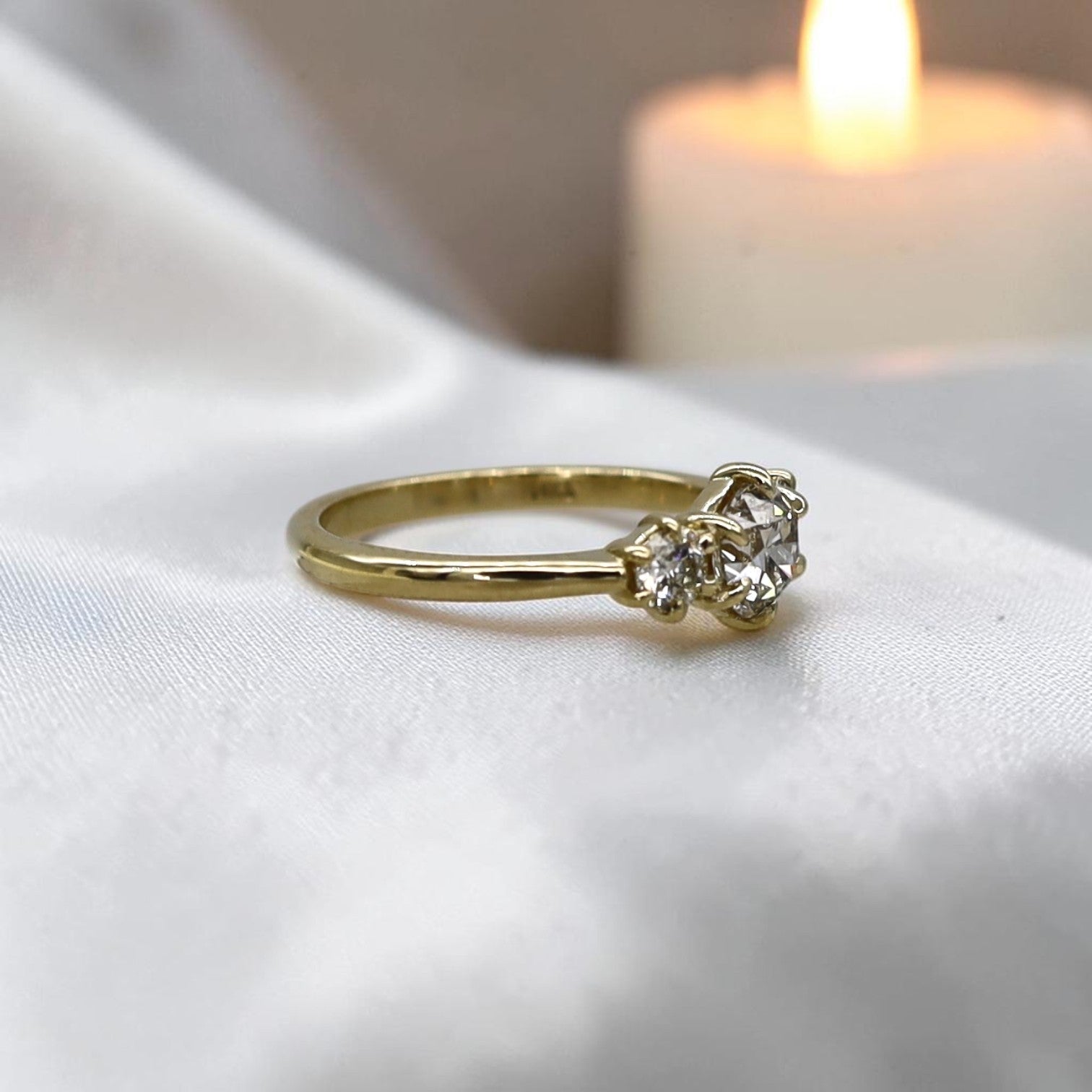 GIA Old European Cut Diamond Ring | 0.80ct Light Fancy Brown | Antique-Inspired Low-Profile 14k Gold - Petra Star