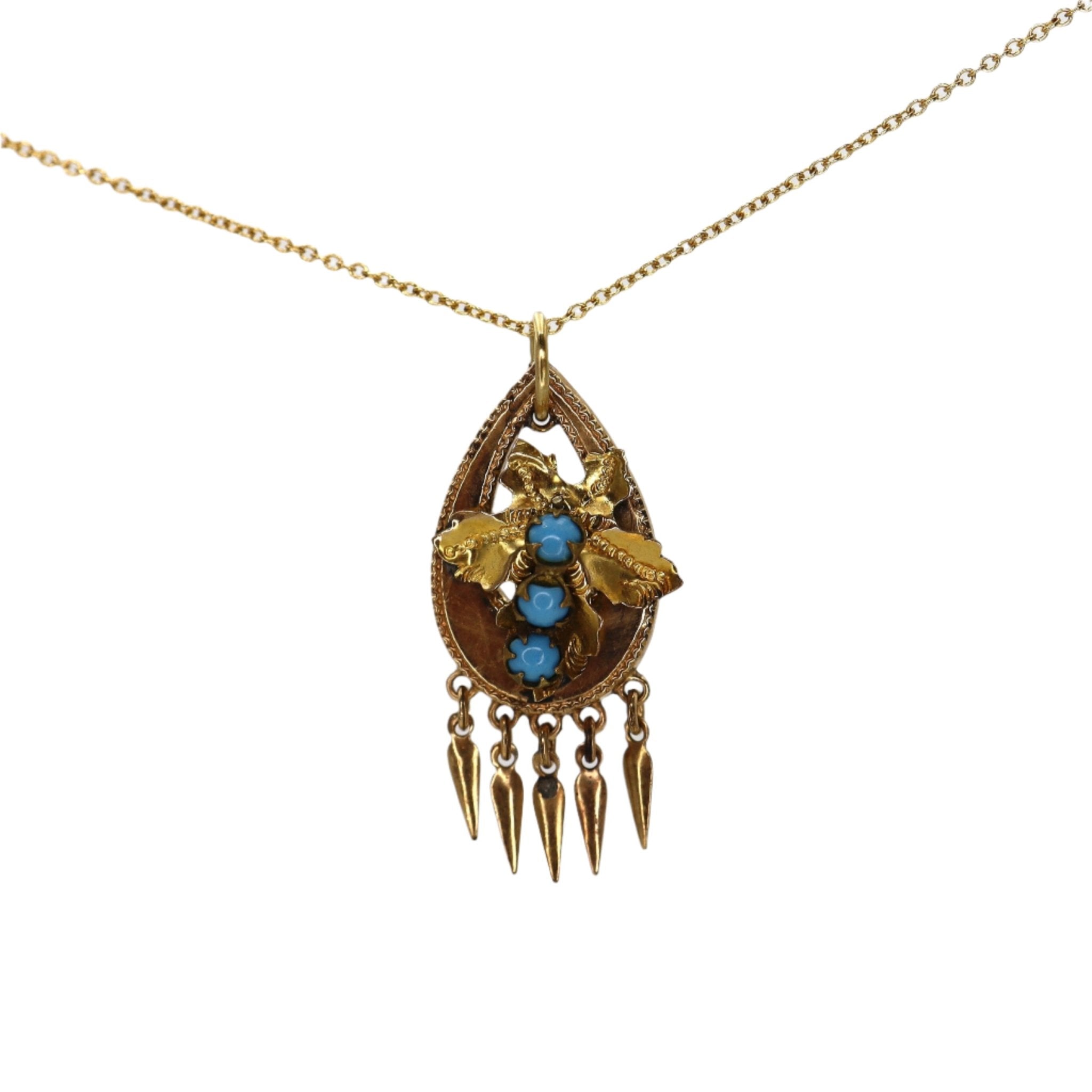 Gold-Filled Etruscan Revival Turquoise Pendant - Petra Star