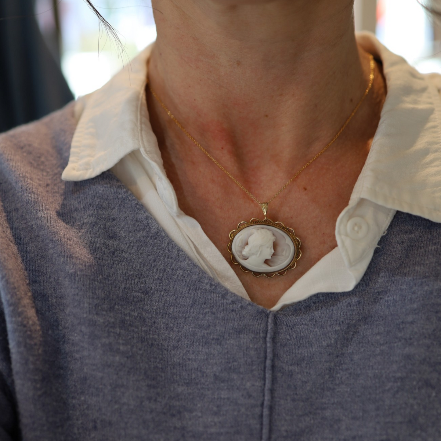 Victorian Gold Filled Shell Cameo Brooch Pendant with Nautical Scene - Petra Star