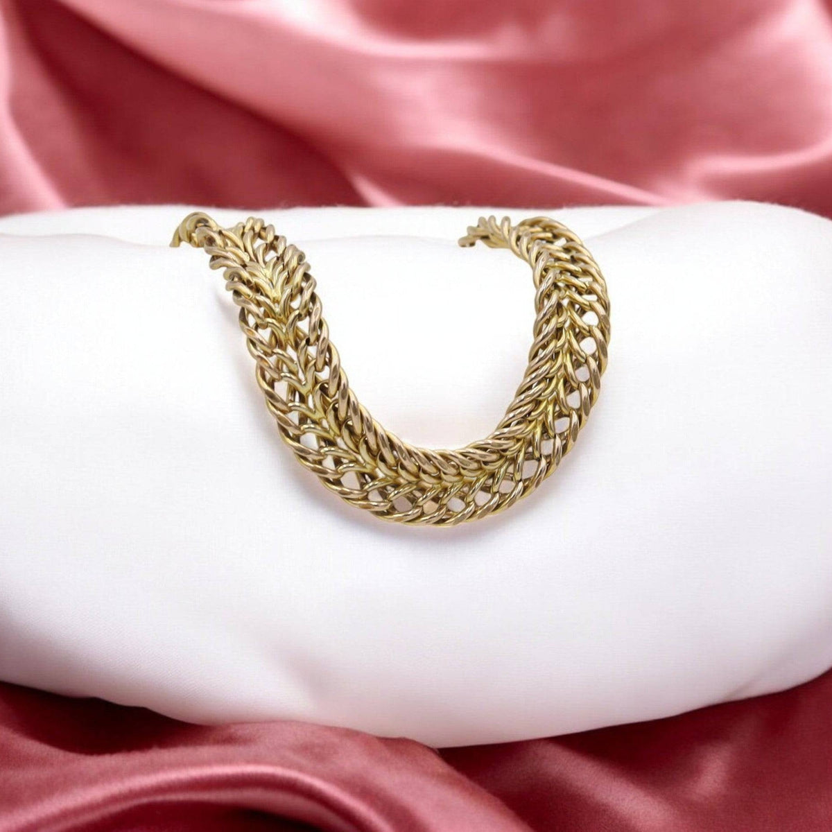 Heavy Weaved 14k Gold Bracelet 10.4 mm Wide 20.7 Grams - Petra Star