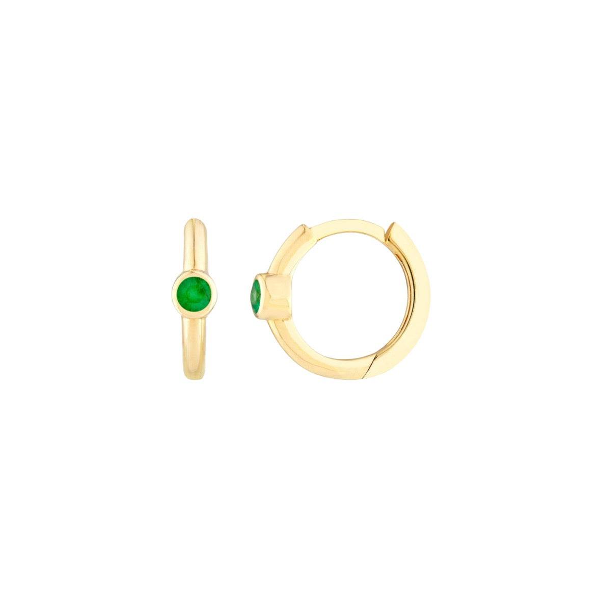 Huggie Hoops with Emerald in 14k Gold - Petra Star