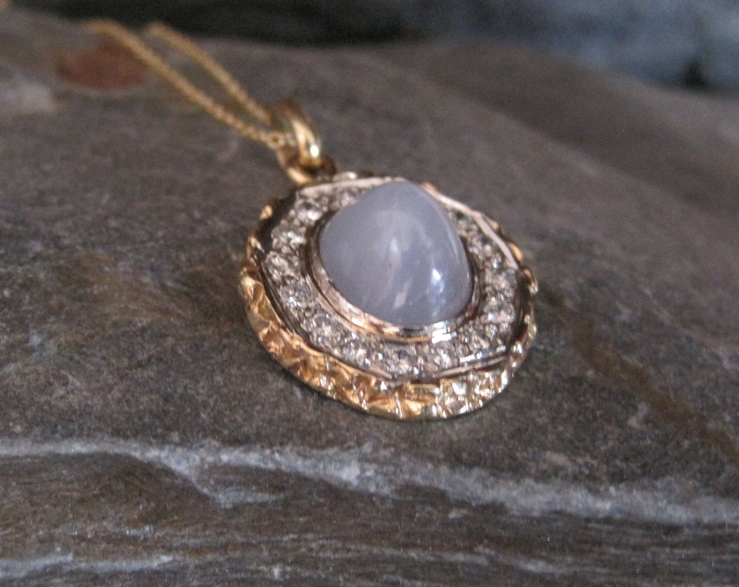 Star Sapphire and Diamond Halo Pendant - Petra Star