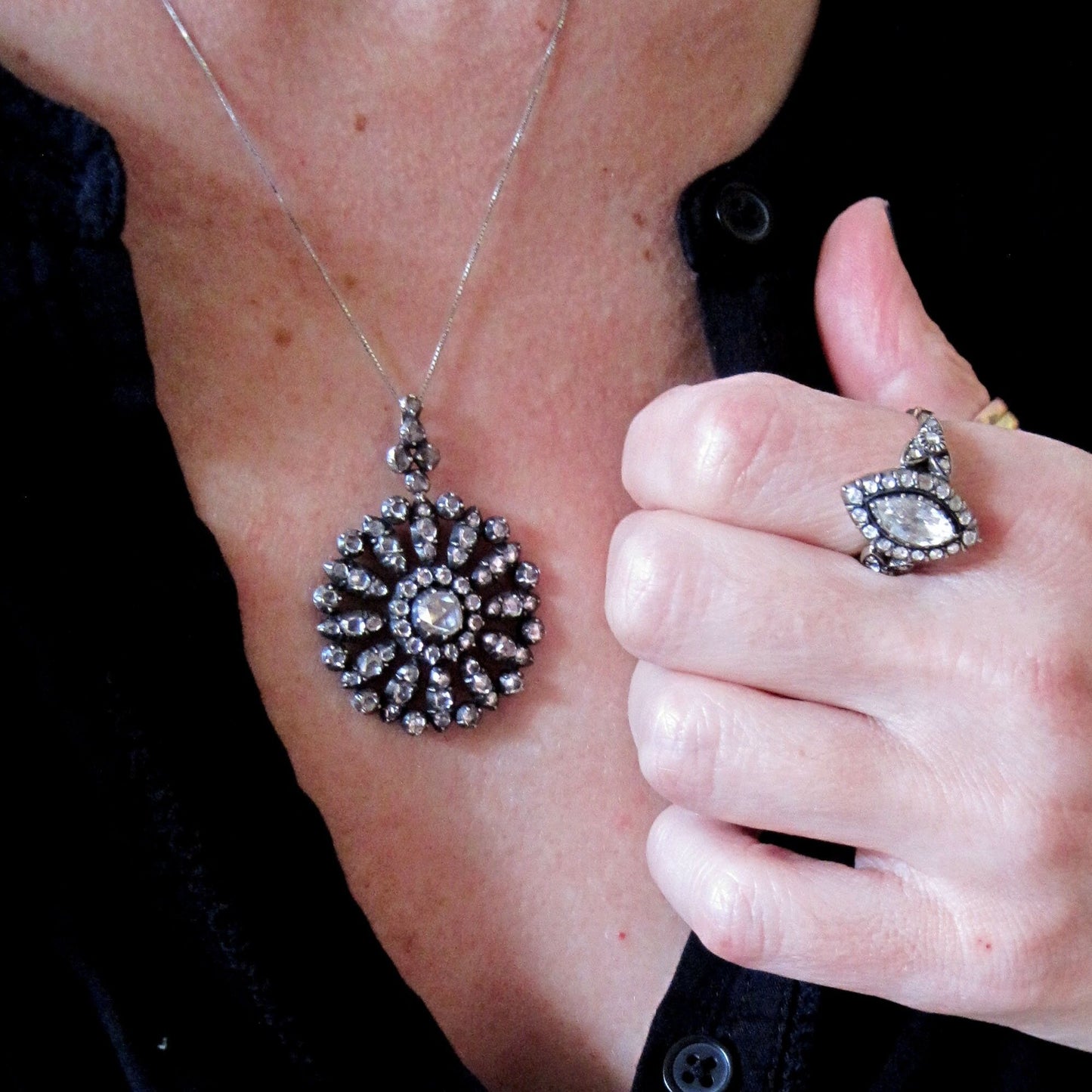 Georgian Rose Cut Diamond Pendant with 2.58 cts Rose Cut Diamonds - DK328 - Petra Star