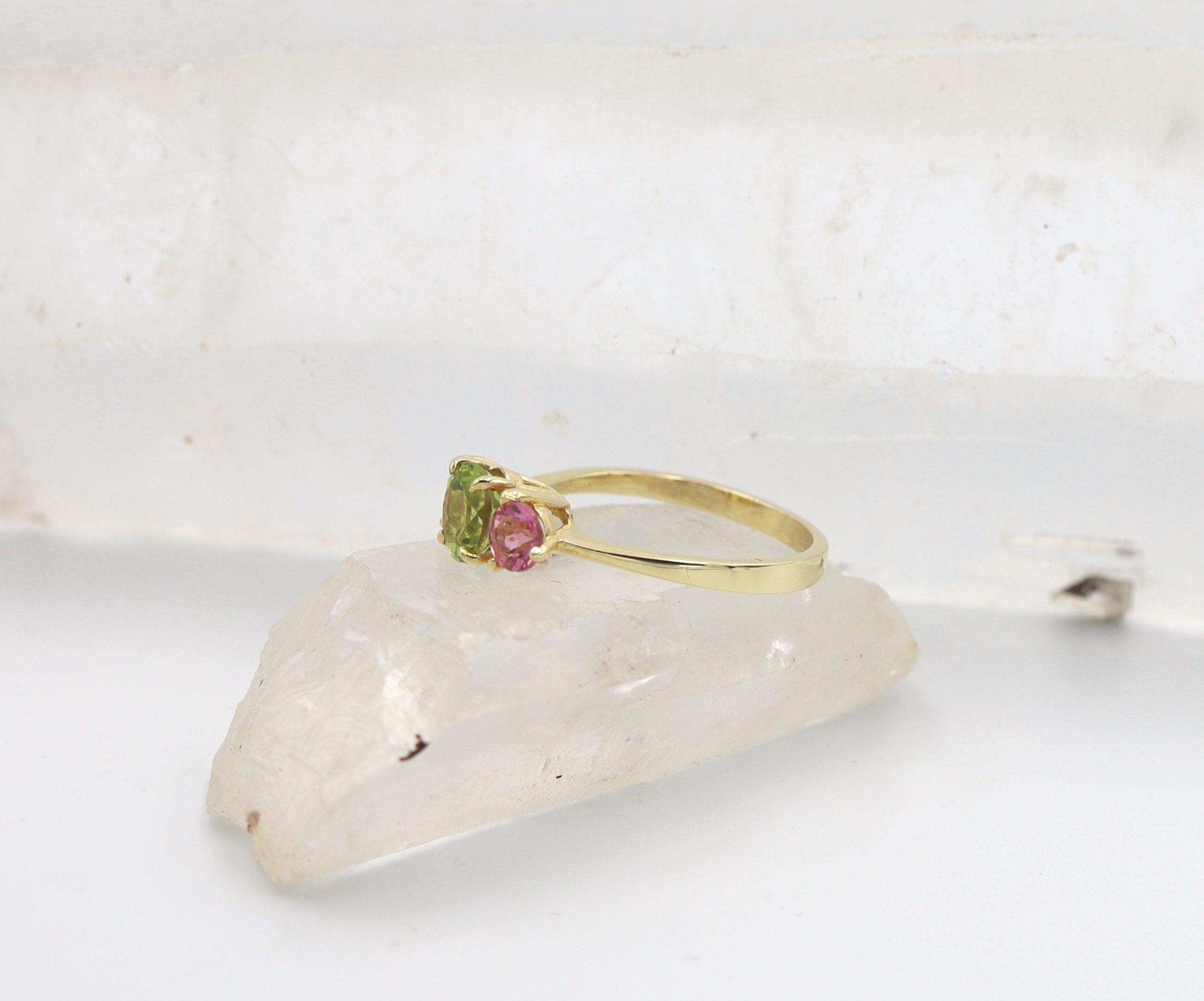 Vibrant Pastel Colors Classic Three Stone Engagement Ring - Petra Star