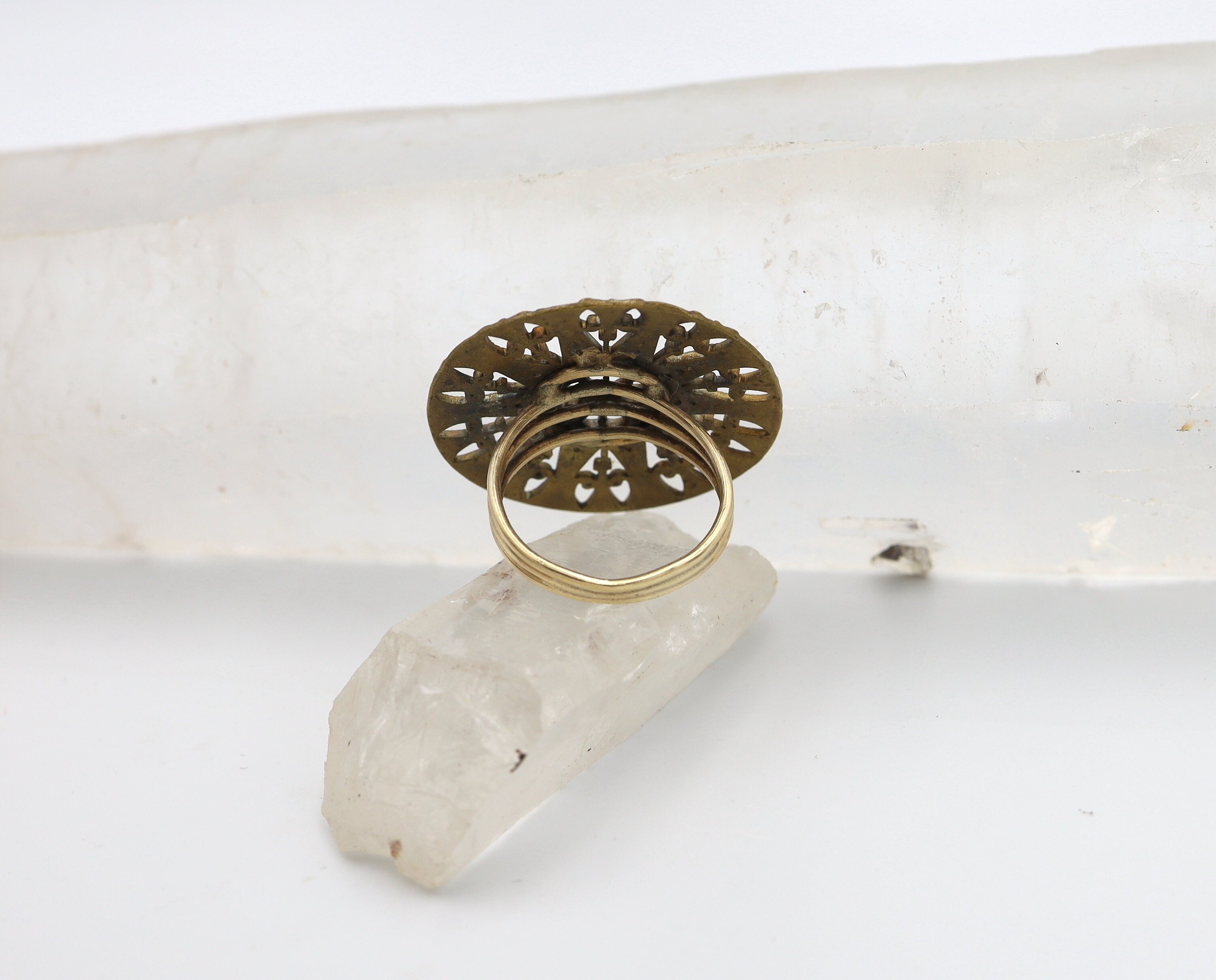 Vintage Enamel Ring with 14k Yellow Gold Band and Base Metal Top- JL1332 - Petra Star