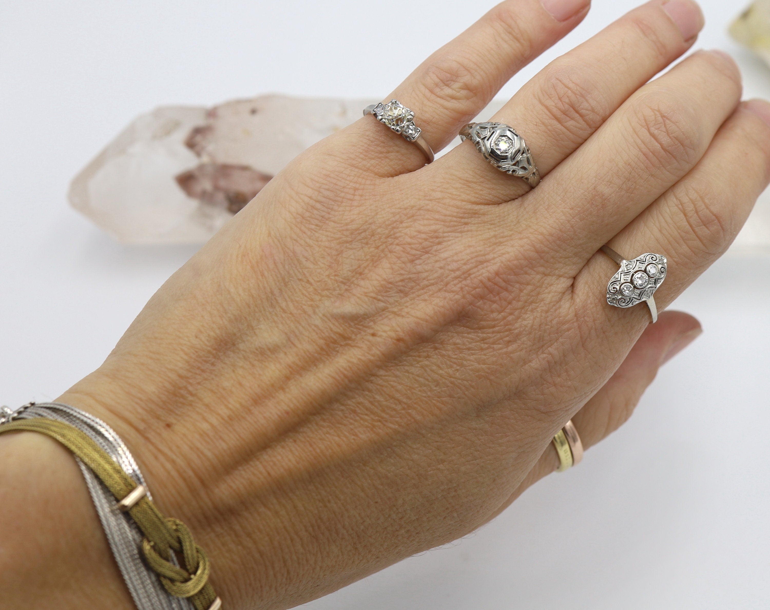 Beautiful Art Deco Platinum & Diamond Three Stone Ring - Petra Star