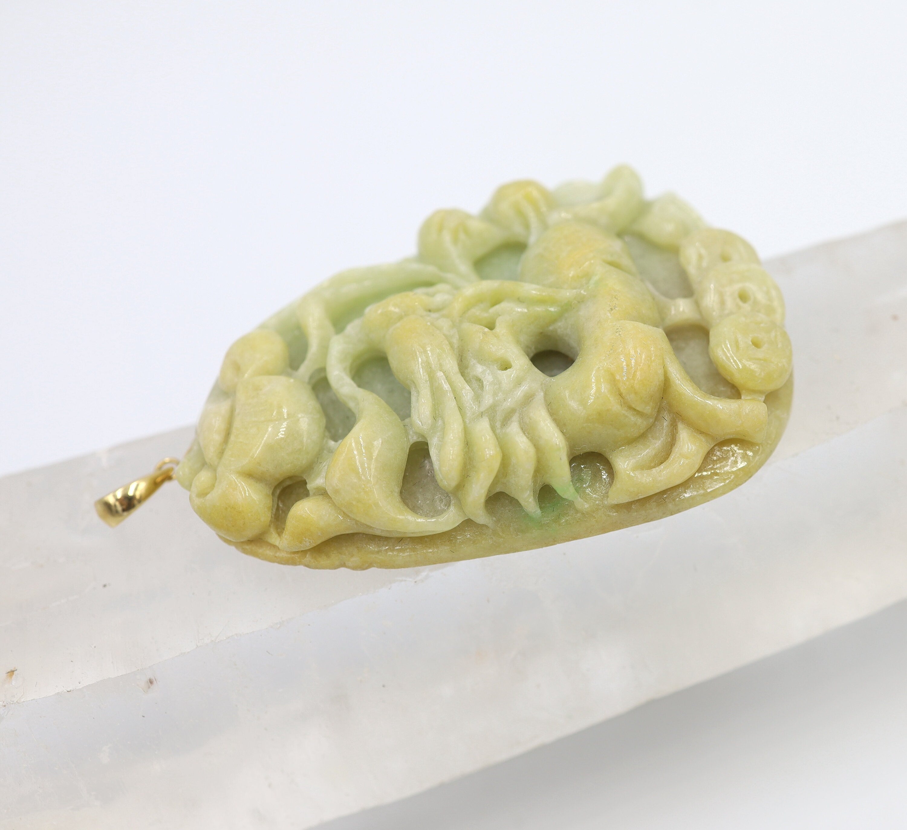 Large Carved Dragon Jade Pendant with 14k Yellow Gold Bail - JL1018 - Petra Star