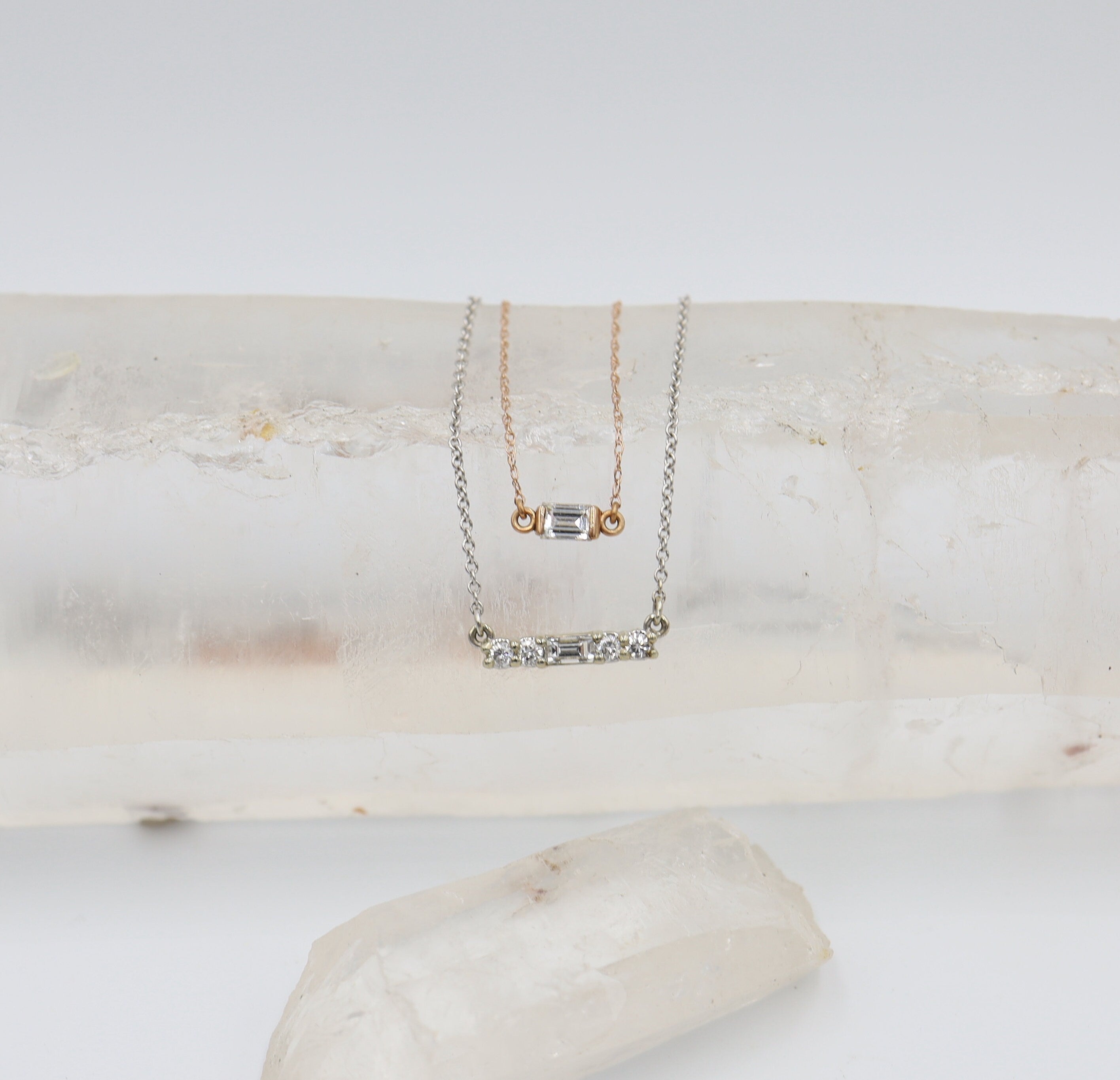 Recycled Baguette Diamond Necklace in 14k Rose Gold Minimalist Style - Petra Star
