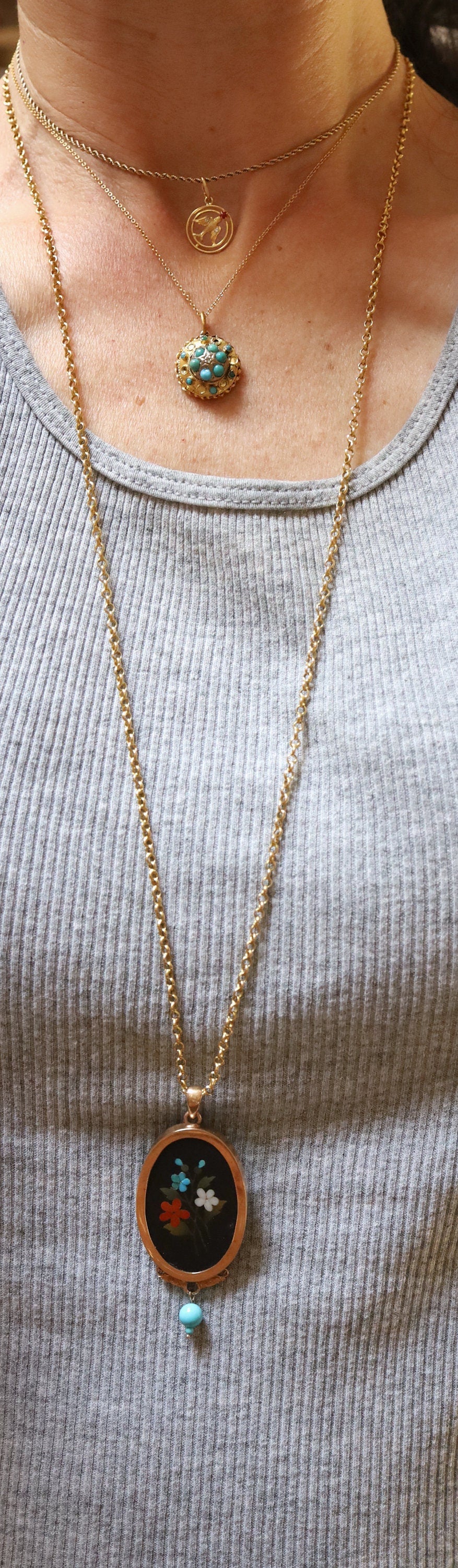 Fine Victorian Pietra Dura Pendant in 14k Pink Gold - Petra Star