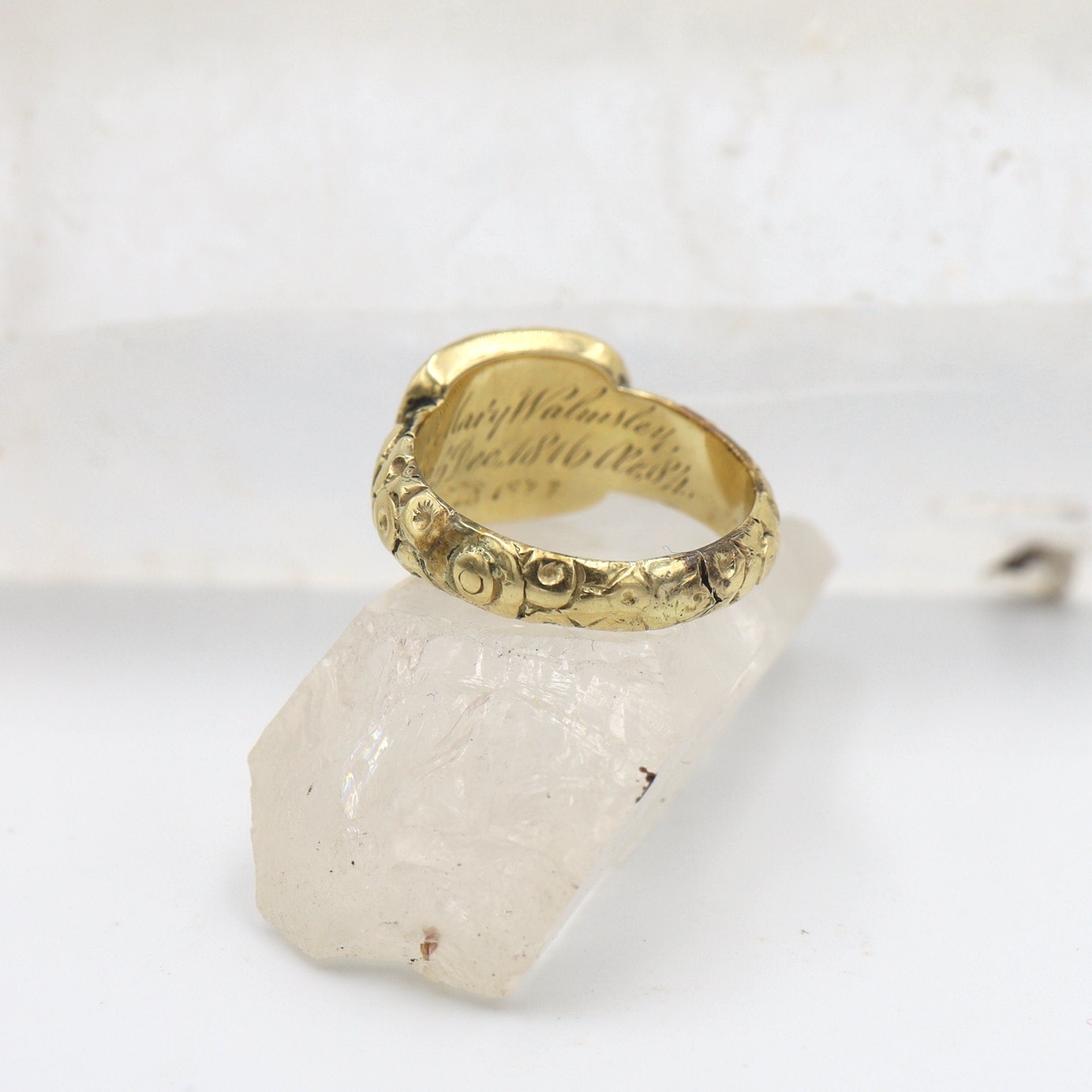 Georgian Ring Memento Mori Mourning Ring set with Garnet Dated 1816 Finger Size 5.5 - DK494 - Petra Star