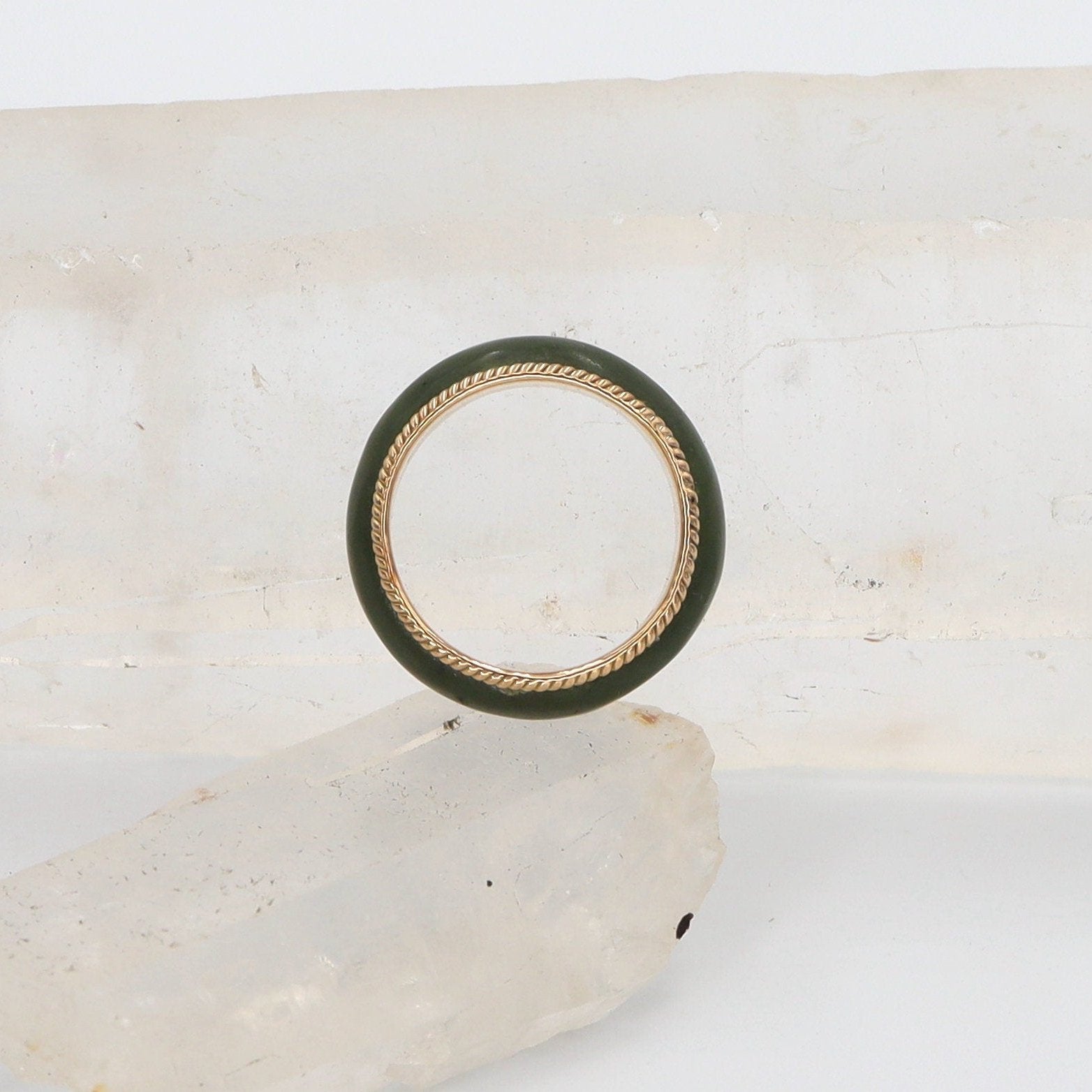 Vintage 1950's Nephrite Jade Band in 10k Gold 7.6 mm Size 6 - JL1550 - Petra Star