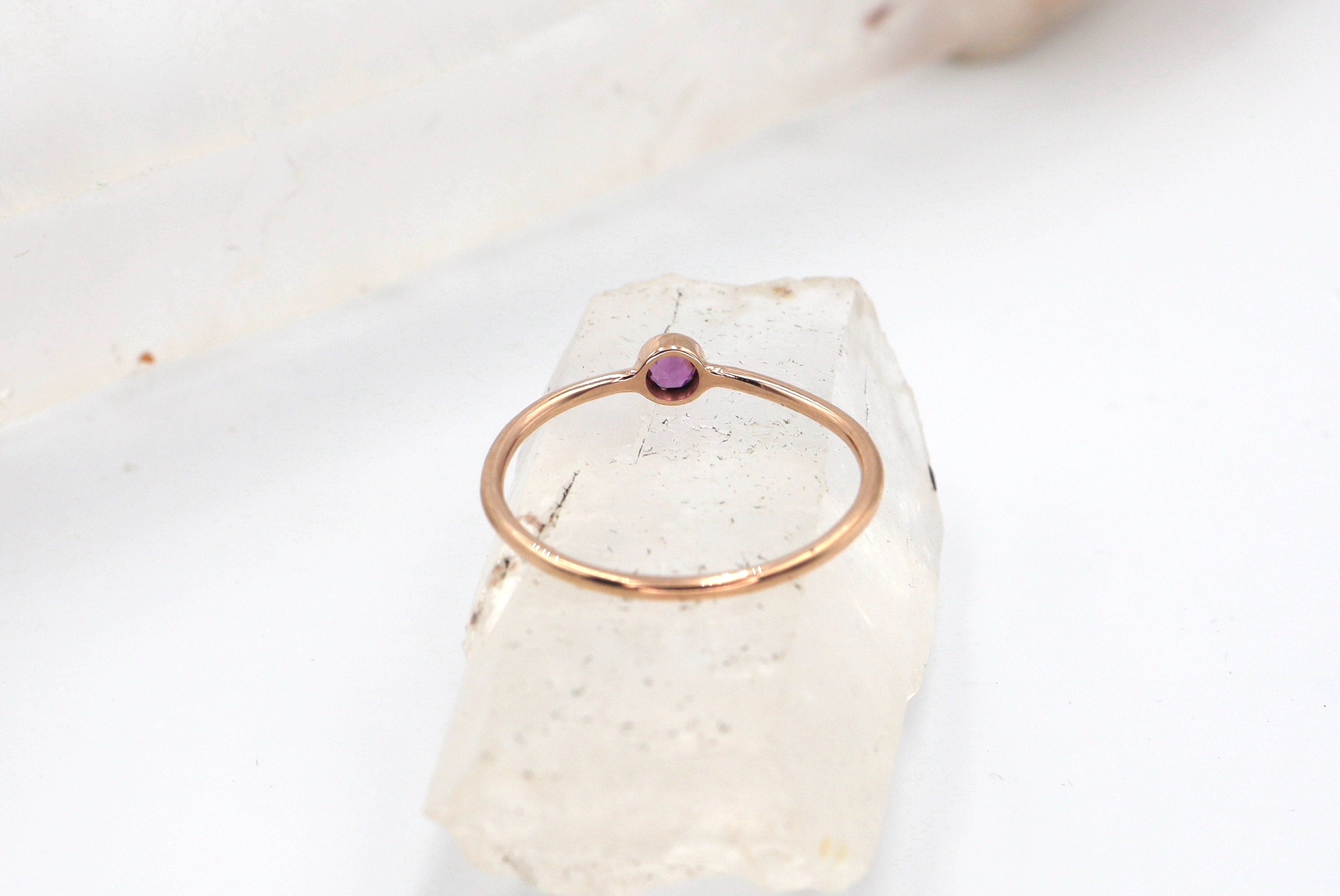 Minimalist Rose Gold Ruby Ring Bezel Set Solitaire - Petra Star