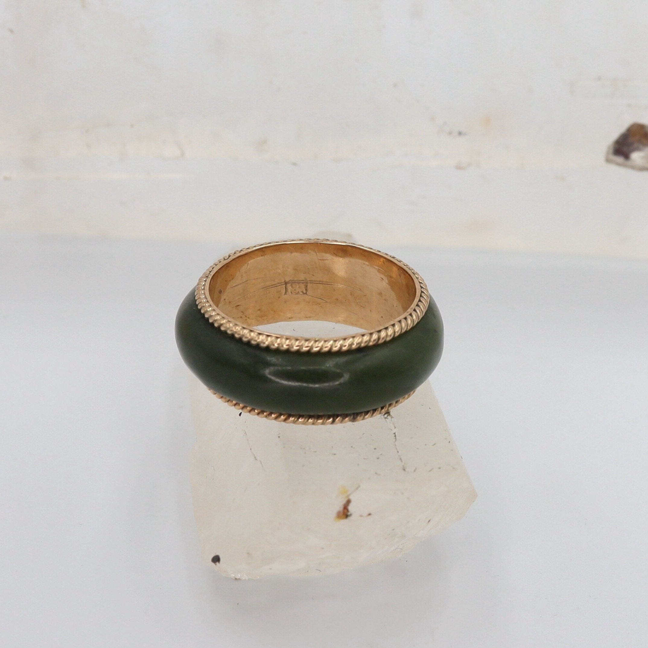 Vintage 1950's Nephrite Jade Band in 10k Gold 7.6 mm Size 6 - JL1550 - Petra Star